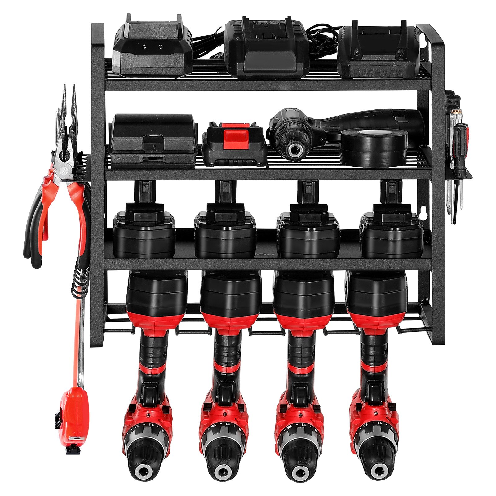 Power Tool Organizer Wall Mount 4-Layer Drill Storage Rack 4 Drill Holders