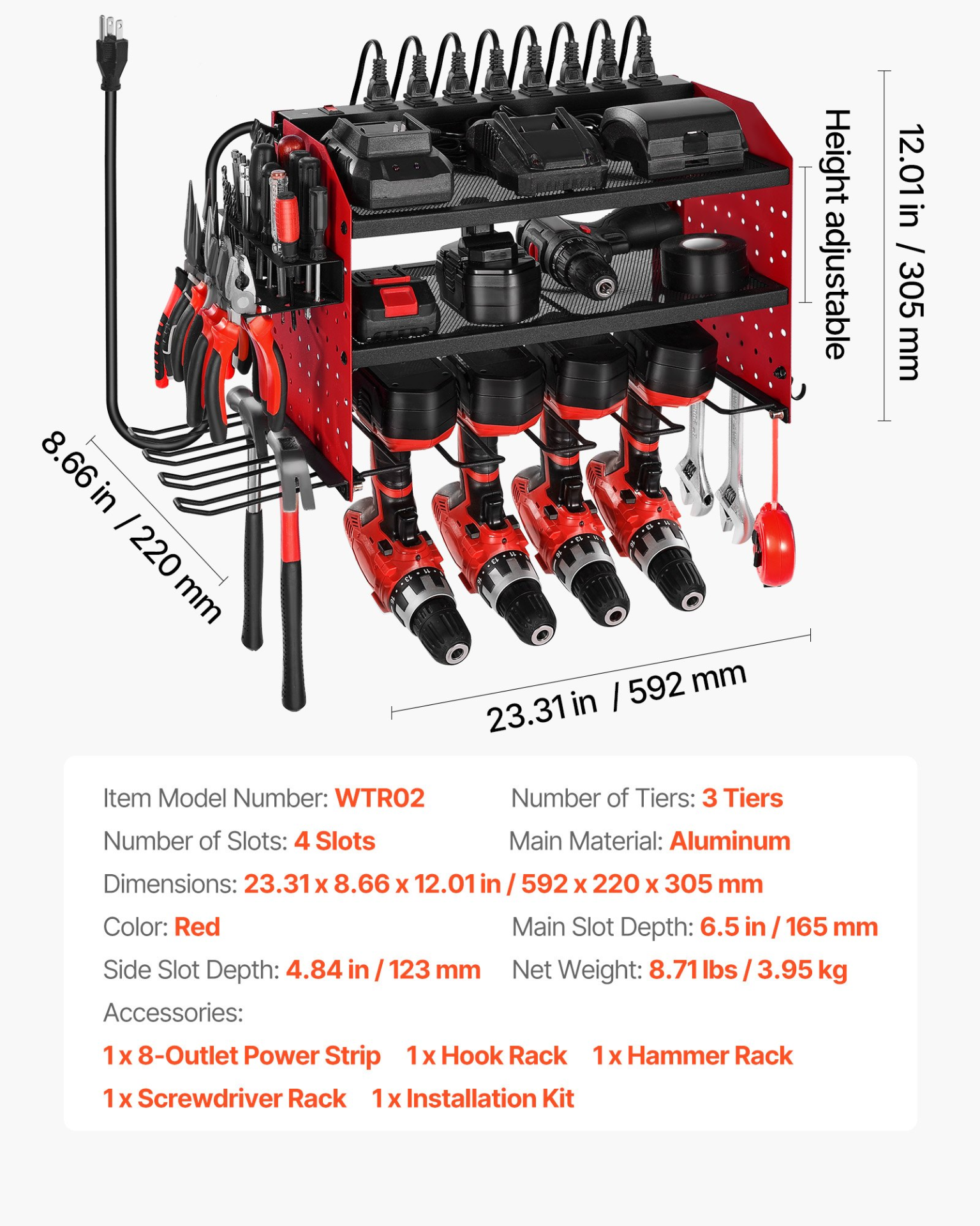 Power Tool Organizer with Charging Station 3-Layer Drill Storage Rack