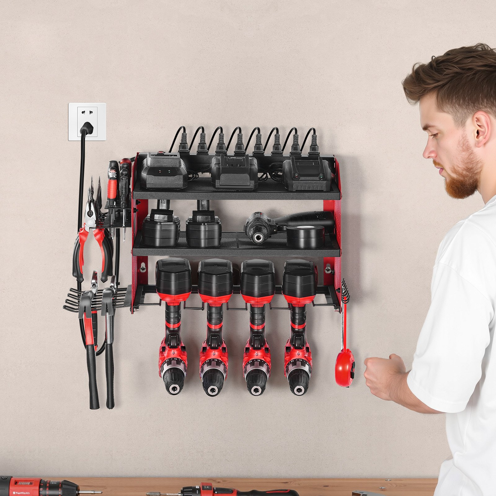Power Tool Organizer with Charging Station 3-Layer Drill Storage Rack