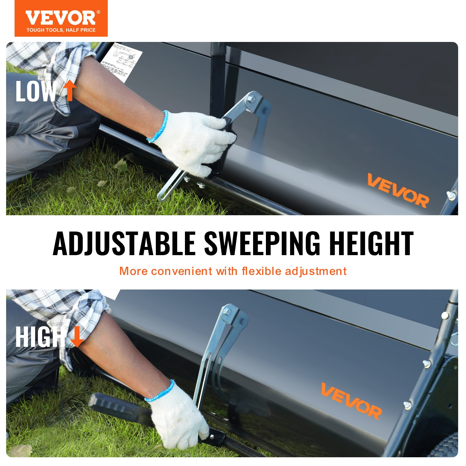 50″ Tow Behind Lawn Sweeper 26 Cu. Ft. Leaf & Grass Collector Adjustable Height