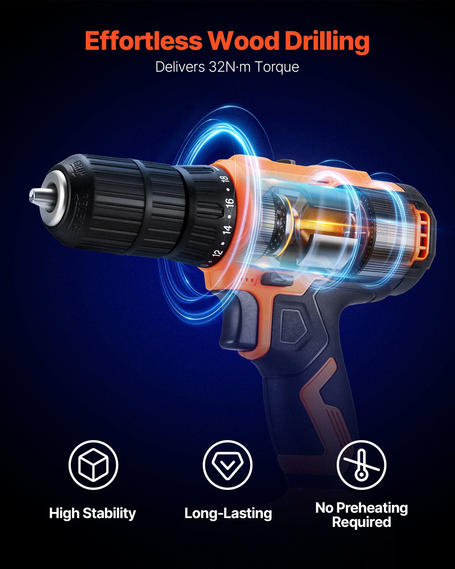 VEVOR Cordless Drill Driver Kit | 1/2&Prime; Metal Chuck | 2-Speed, Battery Inc.
