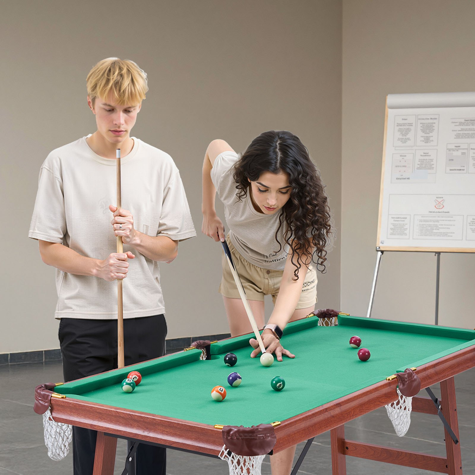 Headline: 4.5ft Folding Pool Table - Portable Billiards Set with Blue Cloth