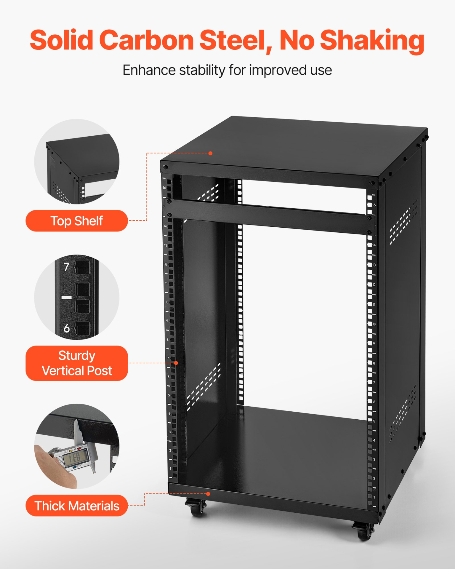 VEVOR 16U Server Rack Cabinet - 500LB Capacity,Locking Casters,Ventilated Design