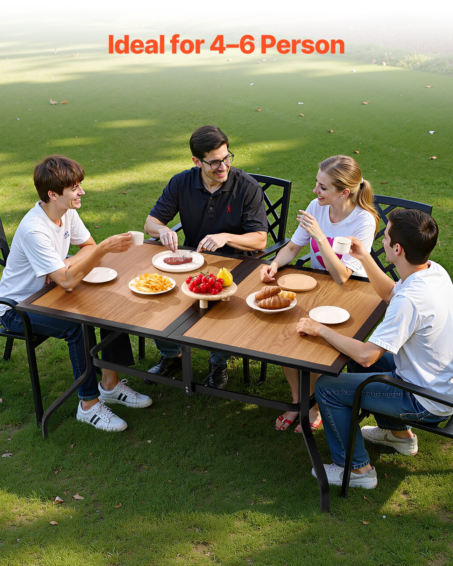Outdoor Patio Dining Table Rectangular Wood-Like Garden Furniture for 6