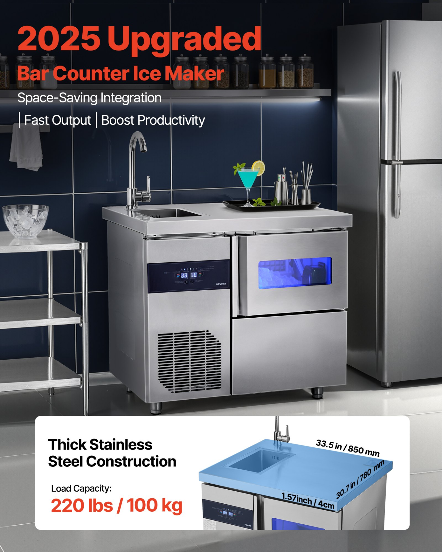 Commercial Ice Maker 132lb 24H 30lb Bin 70 Cube Stainless Steel
