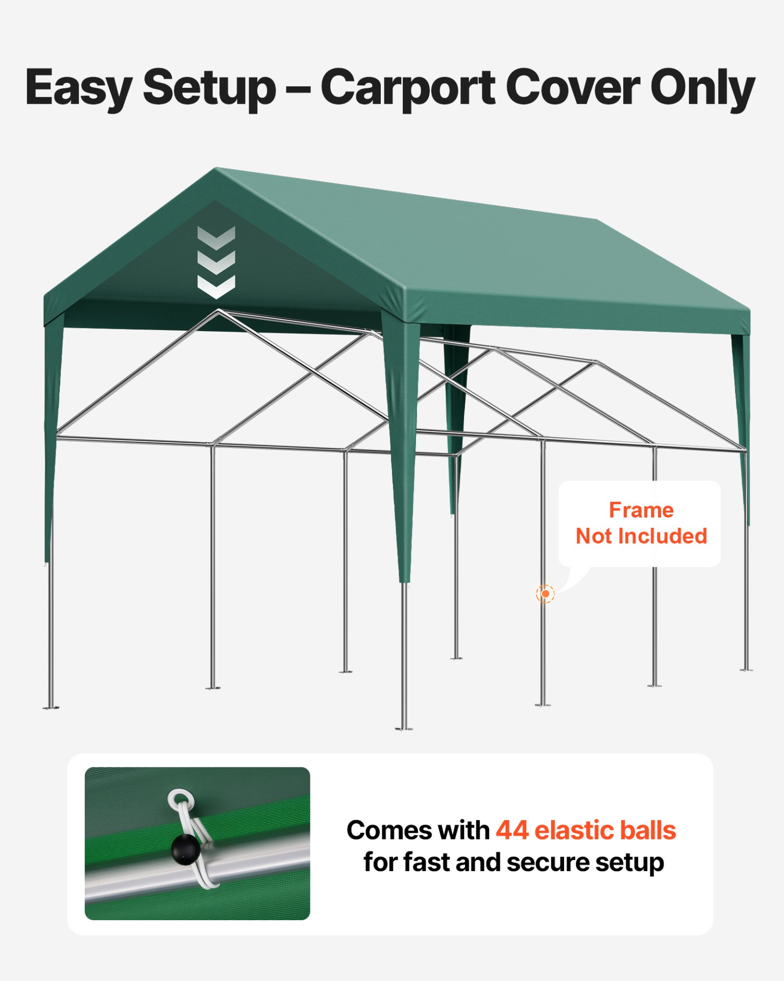VEVOR 10x20 ft Carport Canopy Replacement Cover, Dark Green