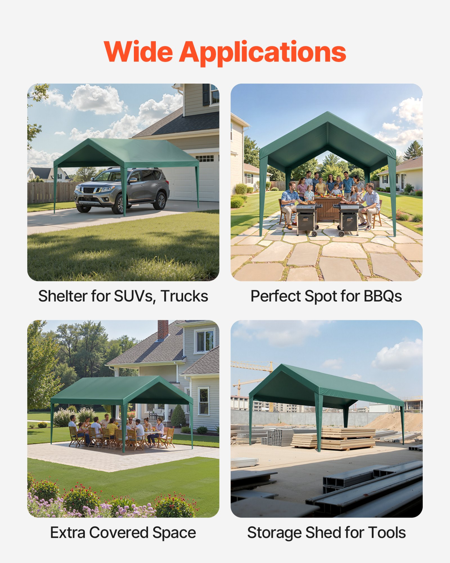 VEVOR 10x20 ft Carport Canopy Replacement Cover, Dark Green