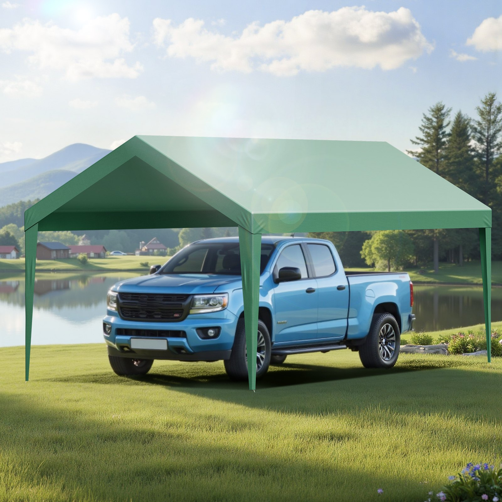VEVOR 10x20 ft Carport Canopy Replacement Cover, Dark Green
