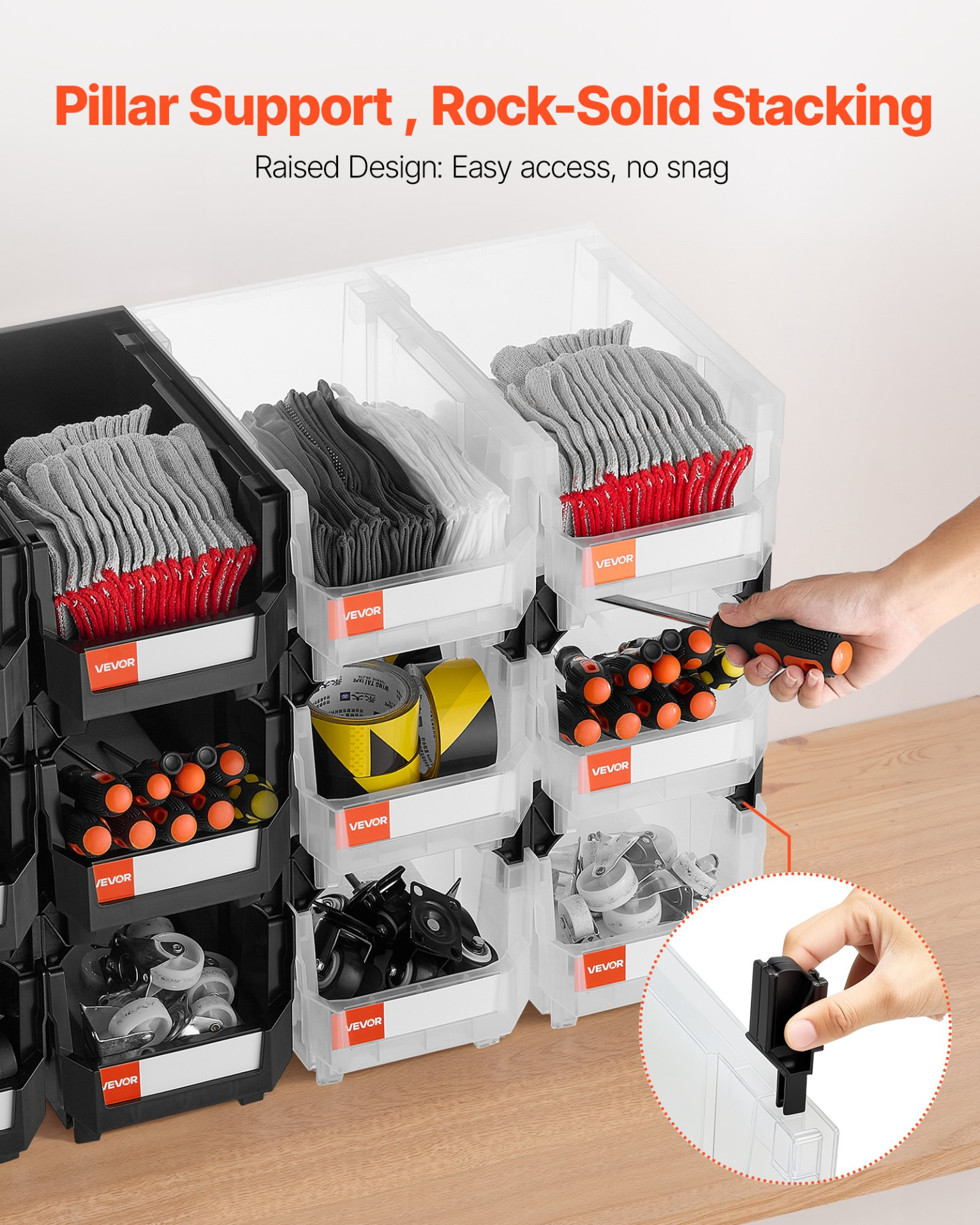 VEVOR 12-Pack Stackable Bins | Black & Clear Mix | Organize Garage