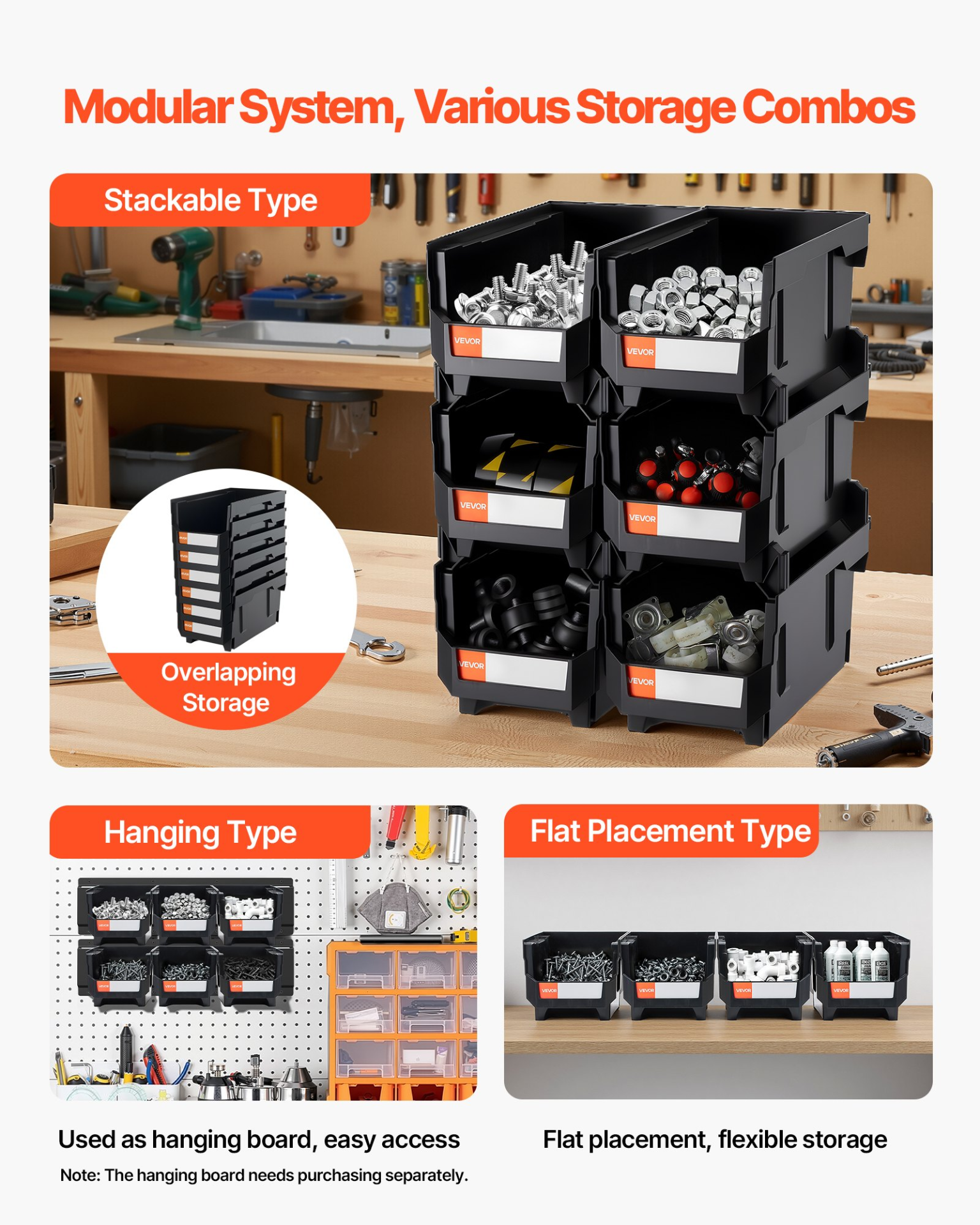 VEVOR 12-Pack Stackable Bins | Black & Clear Mix | Organize Garage