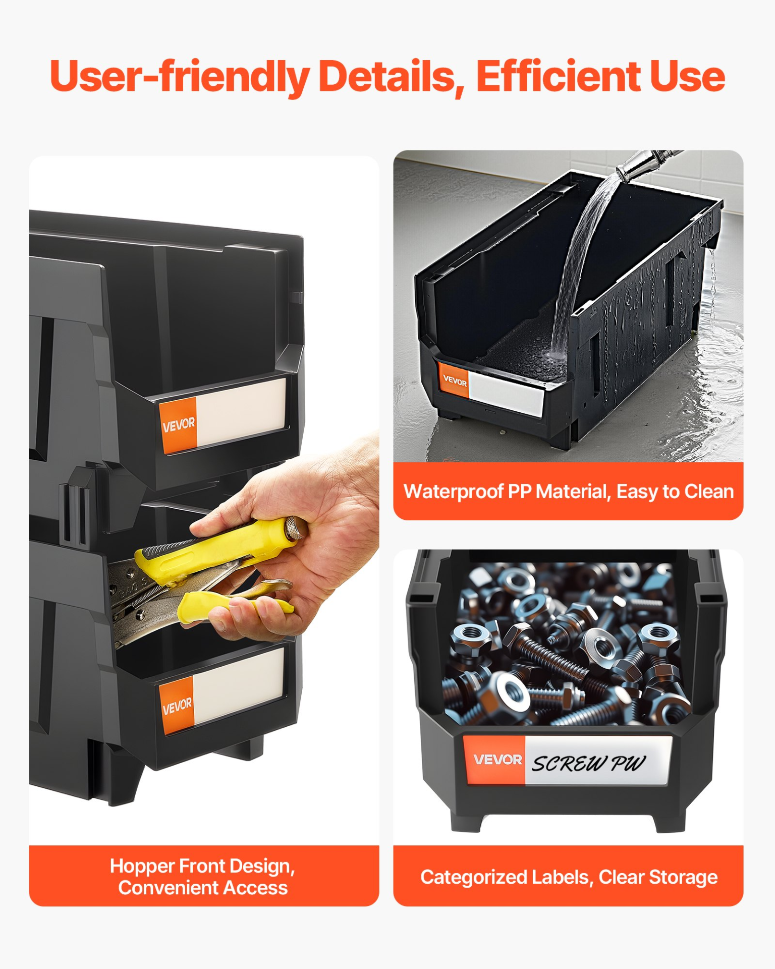 VEVOR 12-Pack Stackable Bins | Black & Clear Mix | Organize Garage