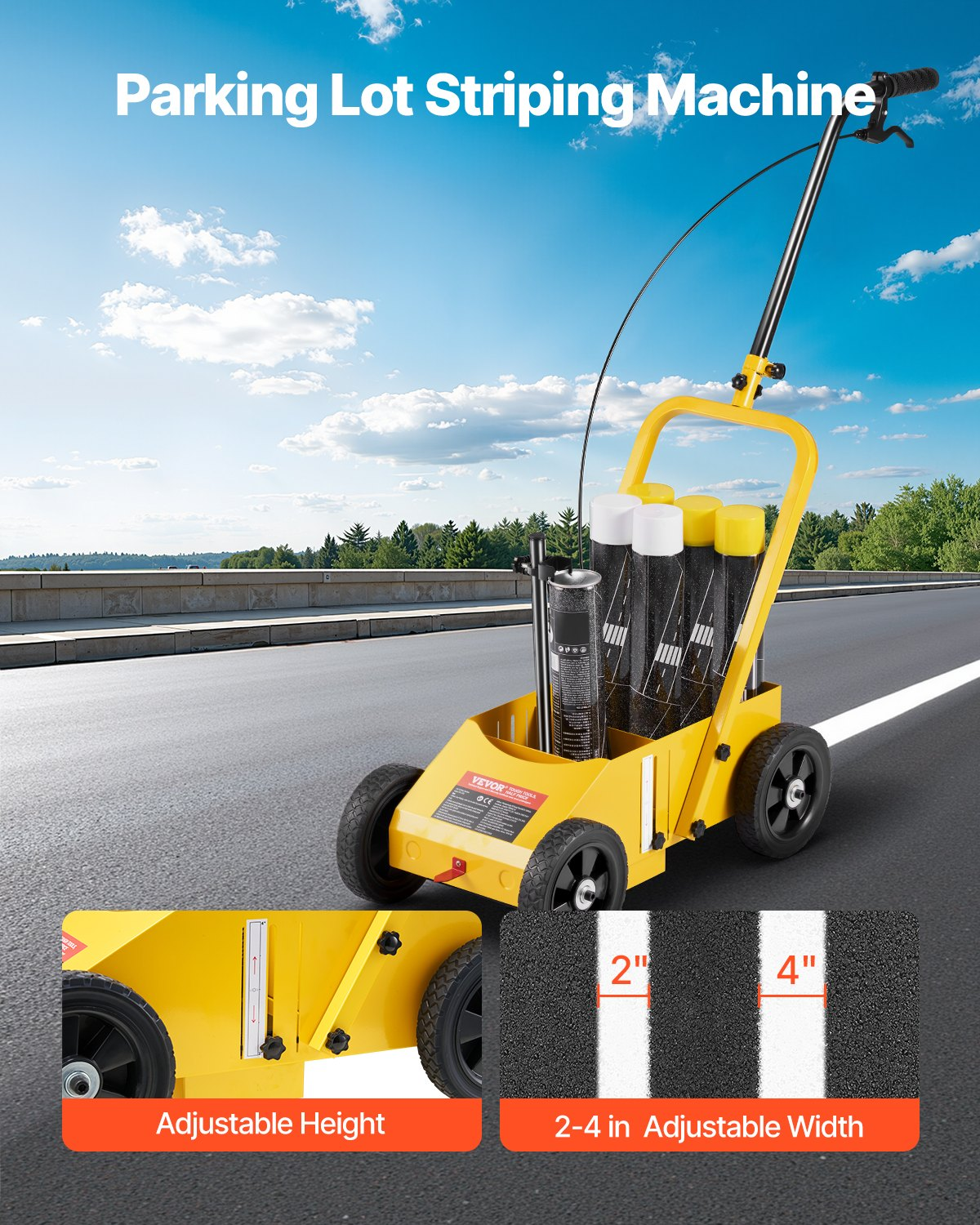 VEVOR Line Striping Machine, 4-Wheel Paint Striper for Parking Lots & Fields