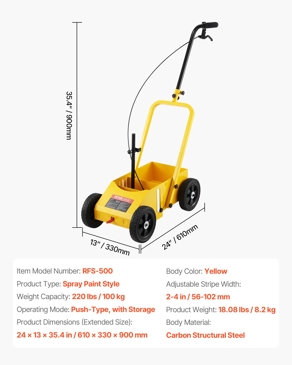 VEVOR Line Striping Machine, 4-Wheel Paint Striper for Parking Lots & Fields