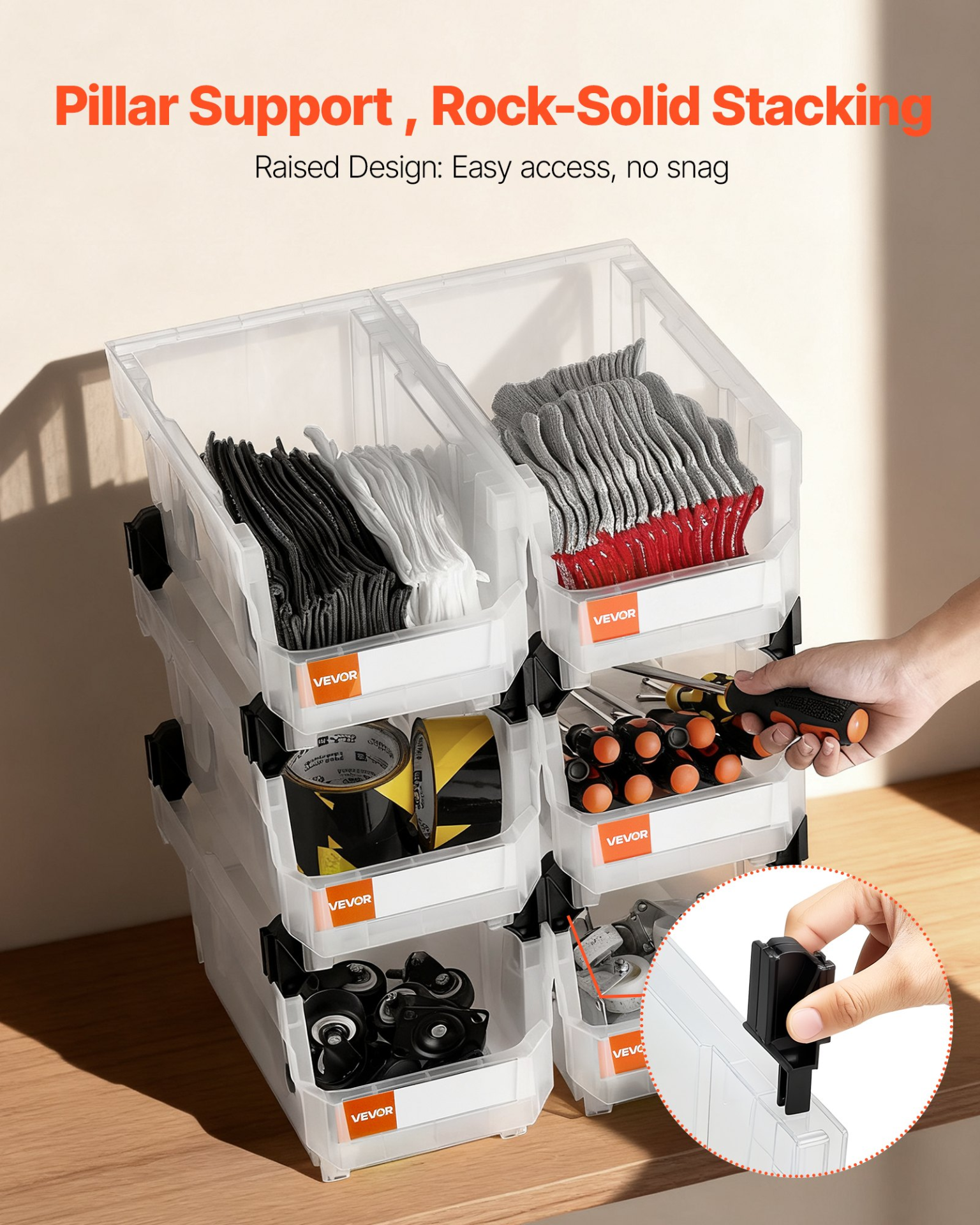 VEVOR 6-Pack Stackable Bins | 14.8" Clear Storage Containers | Organize