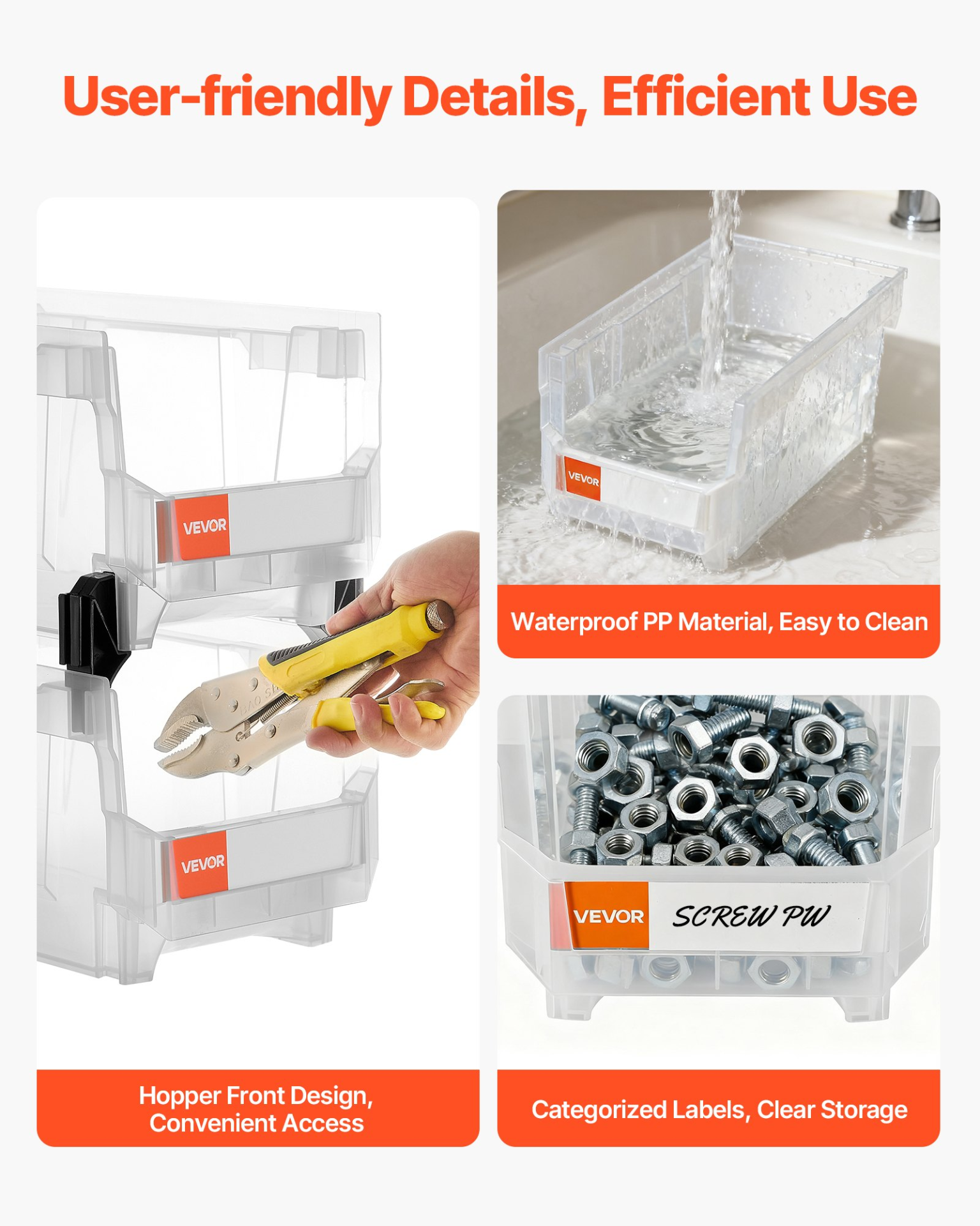 VEVOR 6-Pack Stackable Bins | 14.8" Clear Storage Containers | Organize