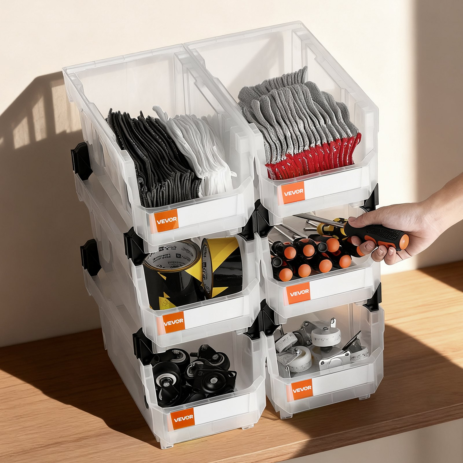VEVOR 6-Pack Stackable Bins | 14.8" Clear Storage Containers | Organize