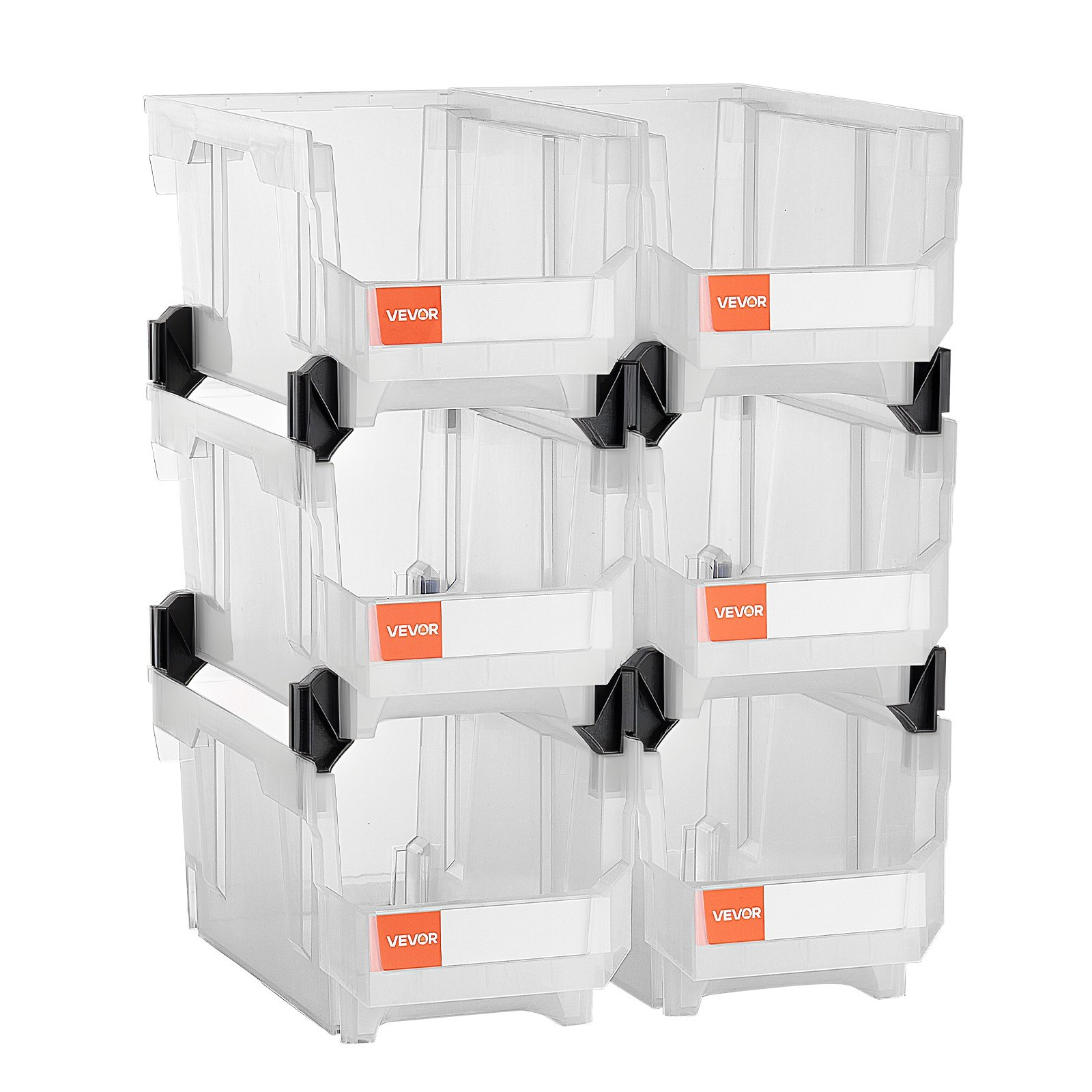 VEVOR 6-Pack Stackable Bins | 14.8" Clear Storage Containers | Organize