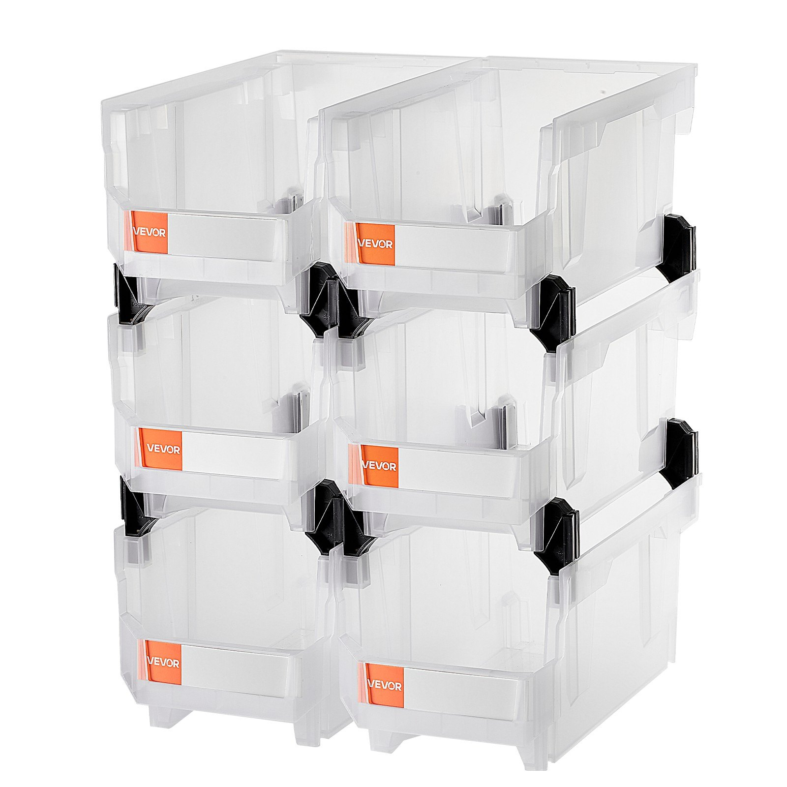 VEVOR 6-Pack Stackable Bins | 14.8" Clear Storage Containers | Organize