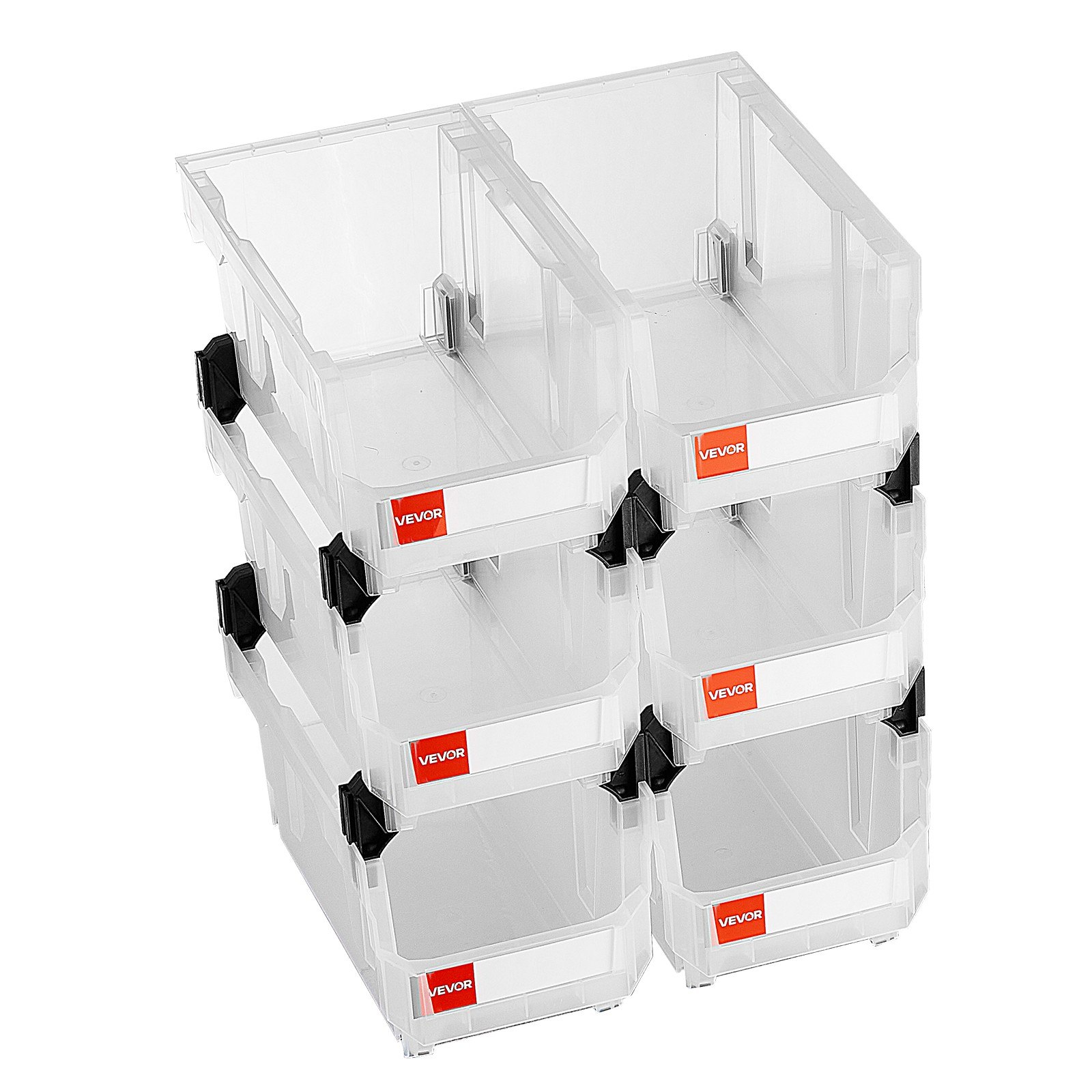 VEVOR 6-Pack Stackable Bins | 14.8" Clear Storage Containers | Organize