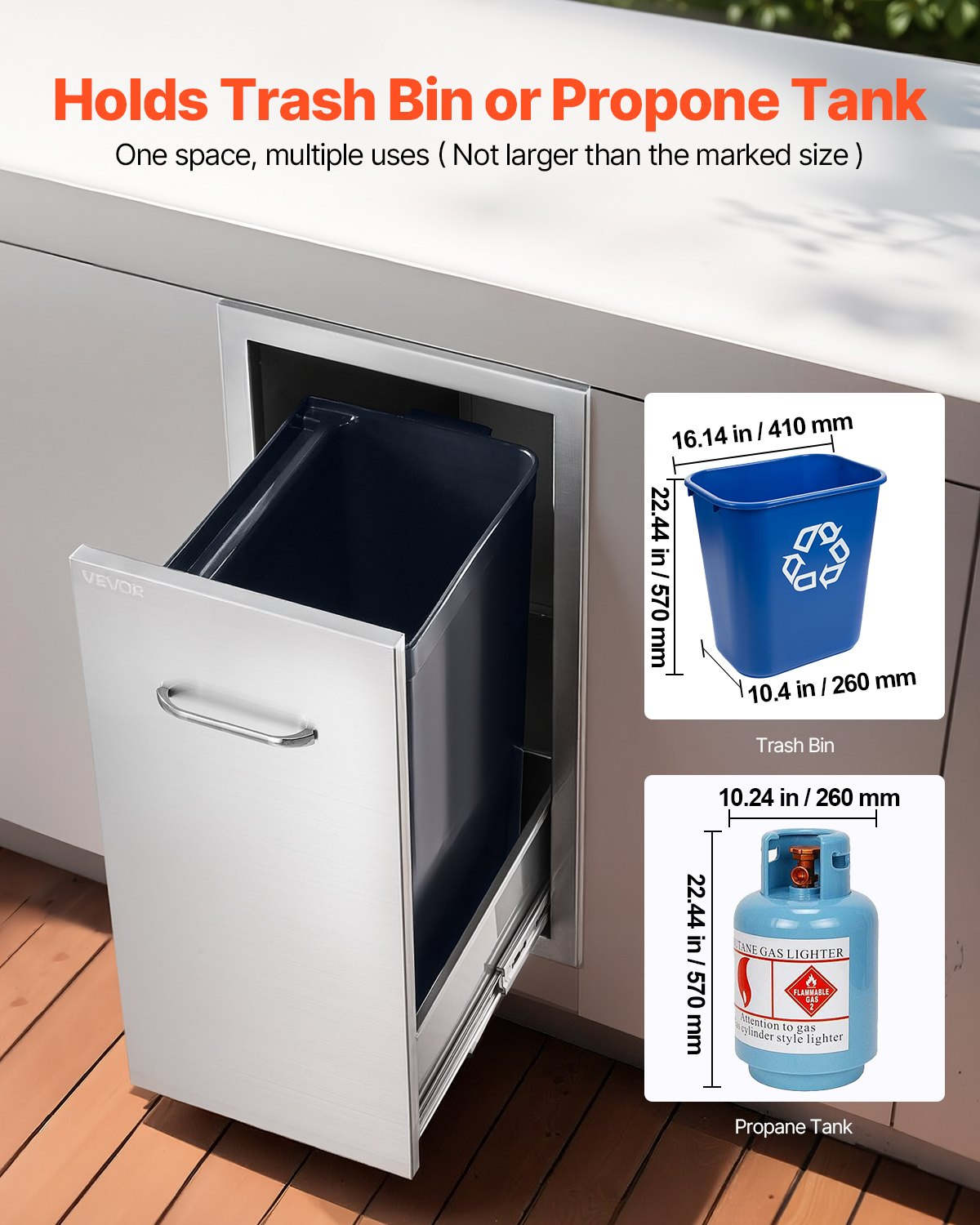 VEVOR Outdoor Kitchen Trash Drawer, Stainless Steel, 55lb Capacity, 2-Tier