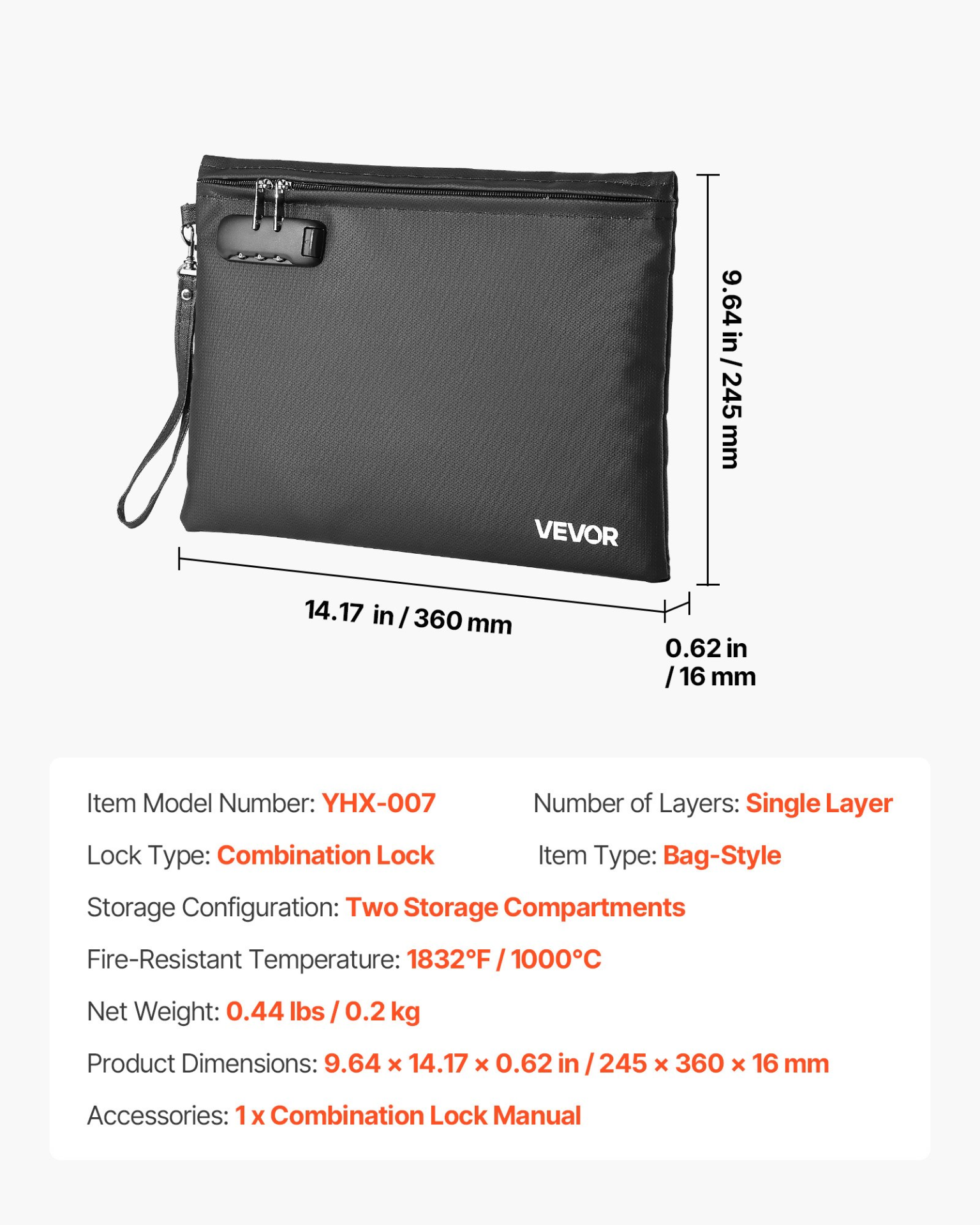 Fireproof Document Bag with Lock, Fire & Waterproof File Storage Organizer