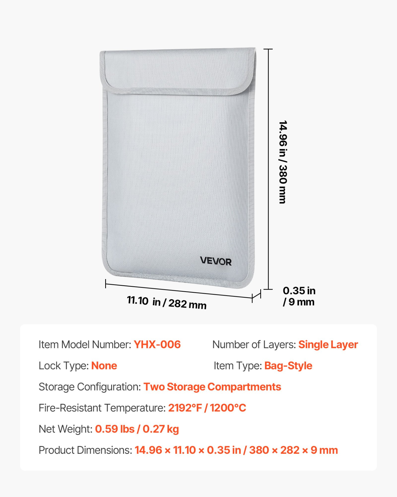 Fireproof Document Bag 2192℉ Fire & Waterproof File Storage Organizer w/ Zipper