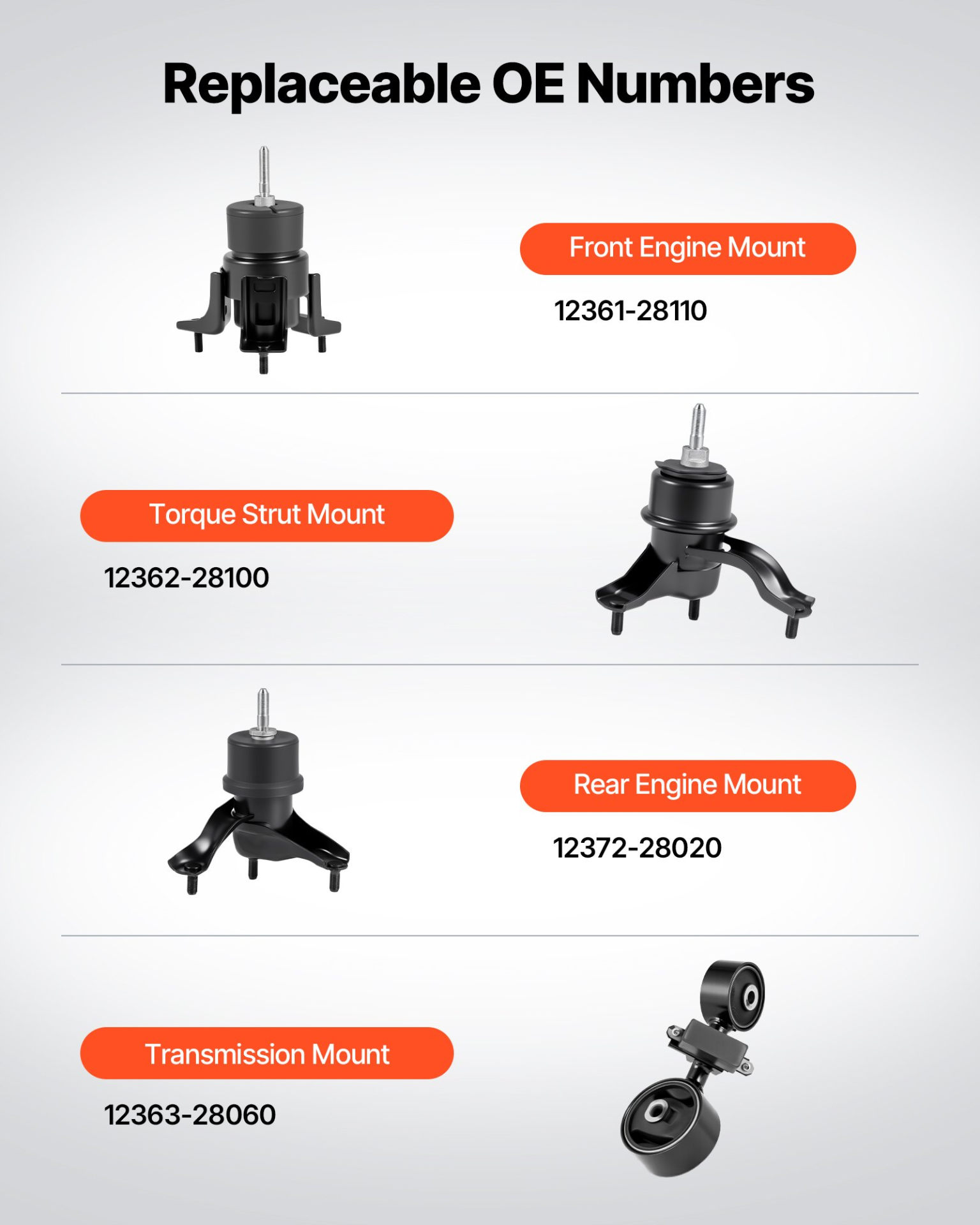 VEVOR 4-PC Engine & Transmission Mount Kit 07-11 Camry 2.4L