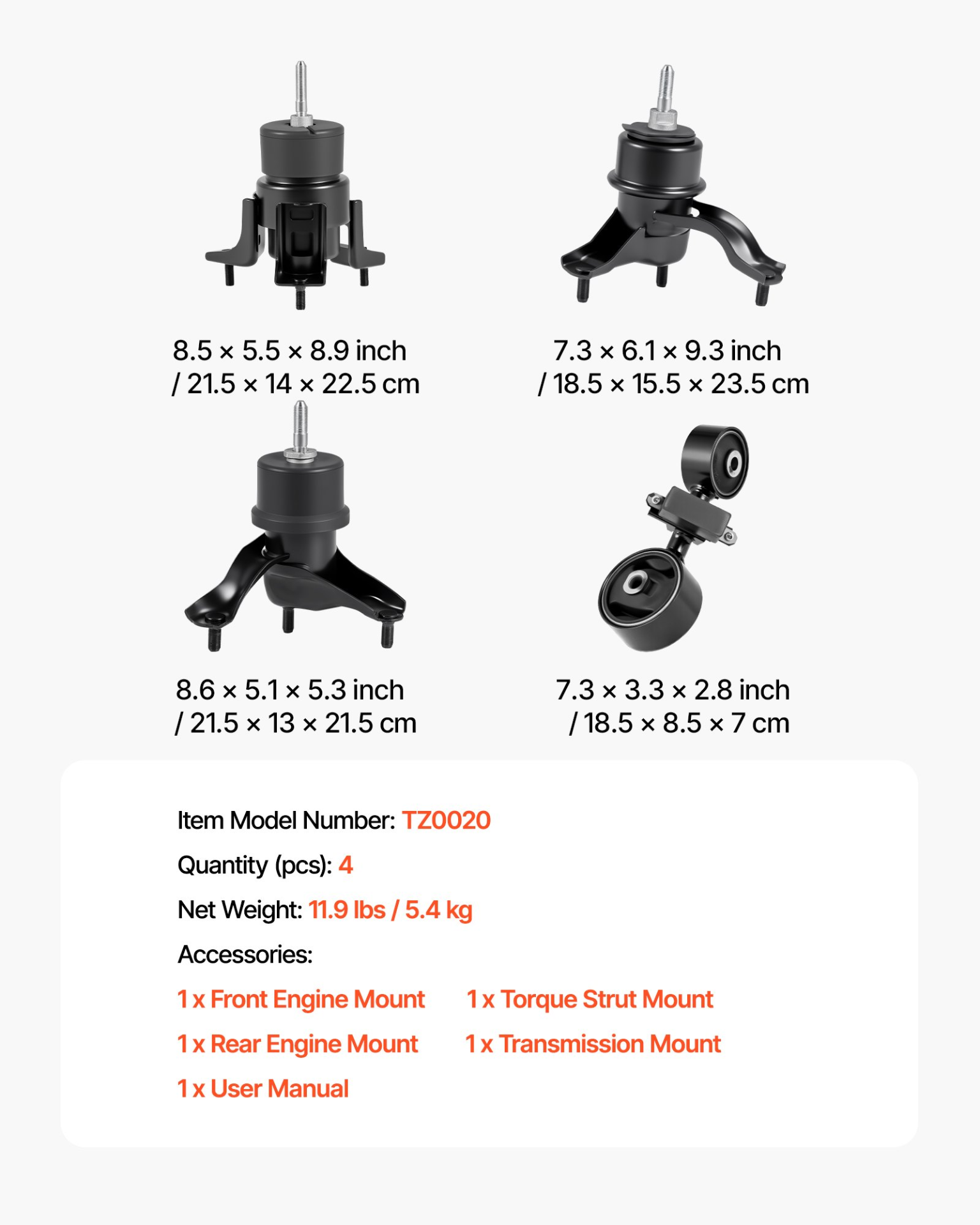 VEVOR 4-PC Engine & Transmission Mount Kit 07-11 Camry 2.4L