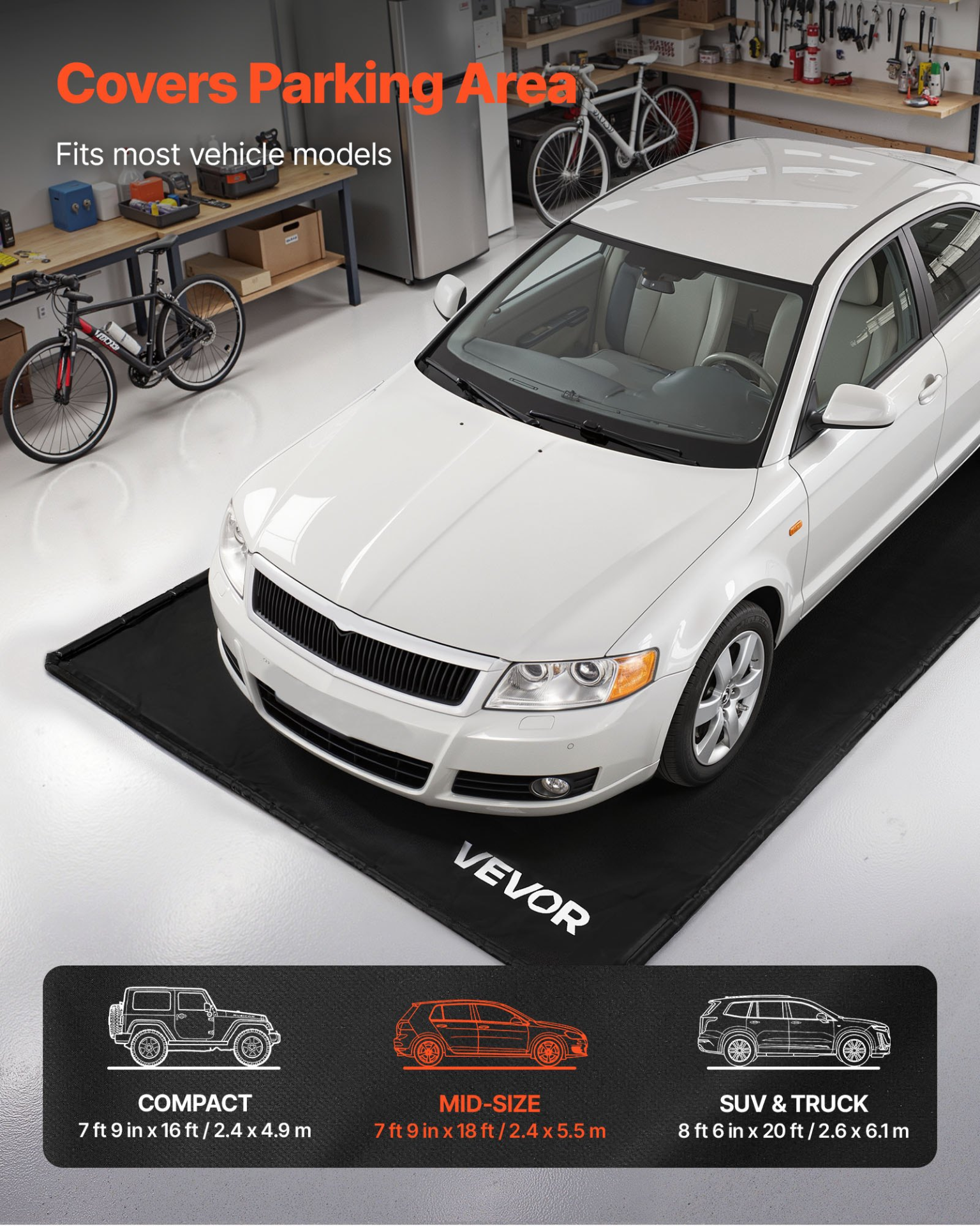 7.9x18FT Garage Containment Mat PVC Waterproof Non-Slip Floor Mat w/Squeegee