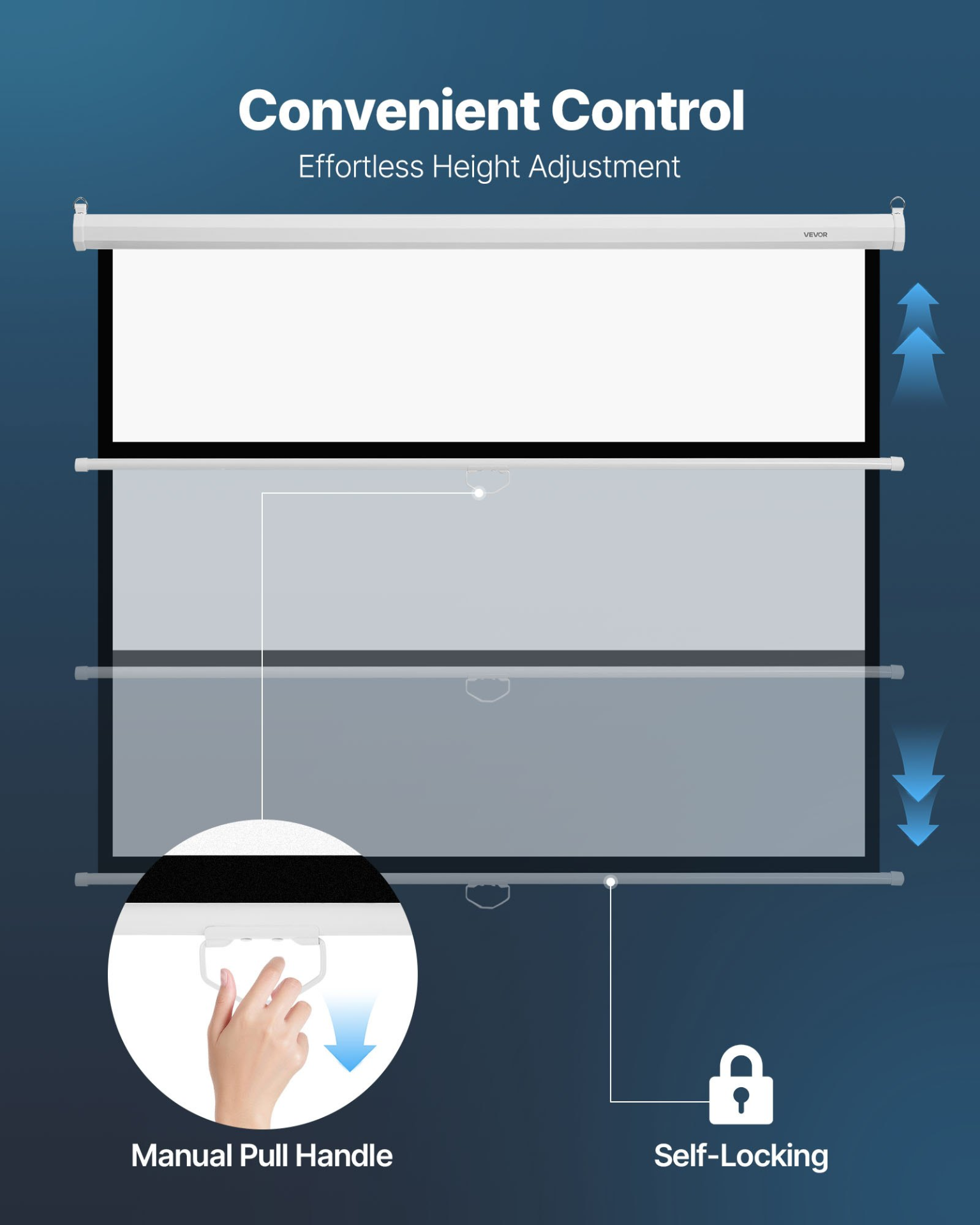 VEVOR 72" Manual Pull Down Projector Screen, 4K/HD Wall Mount, 4:3