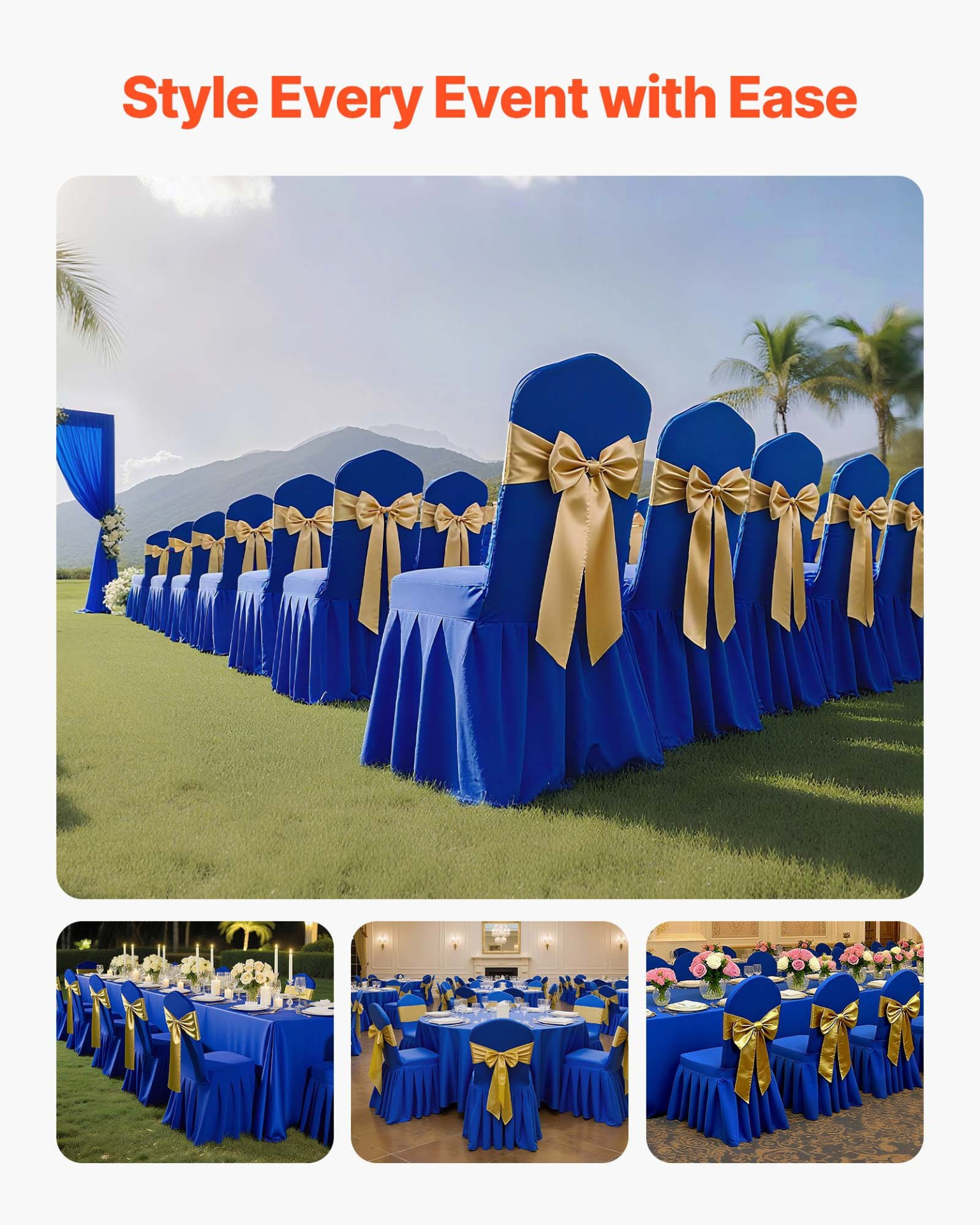 30 Pcs Blue Stretch Chair Covers – Polyester Spandex for Wedding & Banquet
