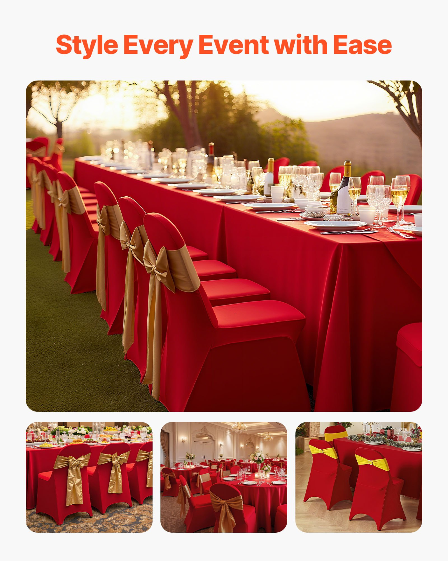 50 Pcs Red Stretch Chair Covers – Polyester Spandex for Wedding & Banquet