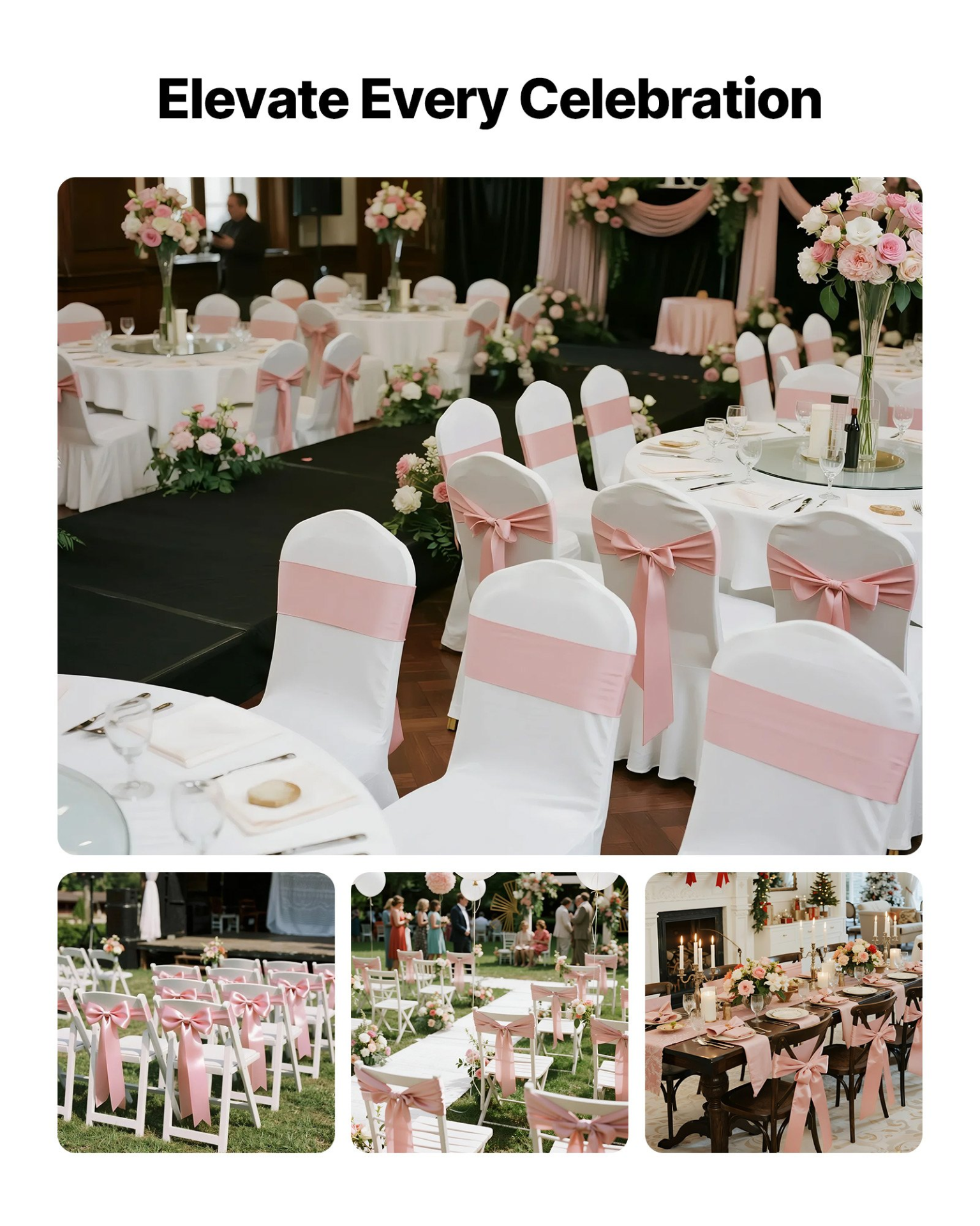 100 Pcs Rose Gold Satin Chair Sashes – 7×108″ Wedding & Baby Shower Decor