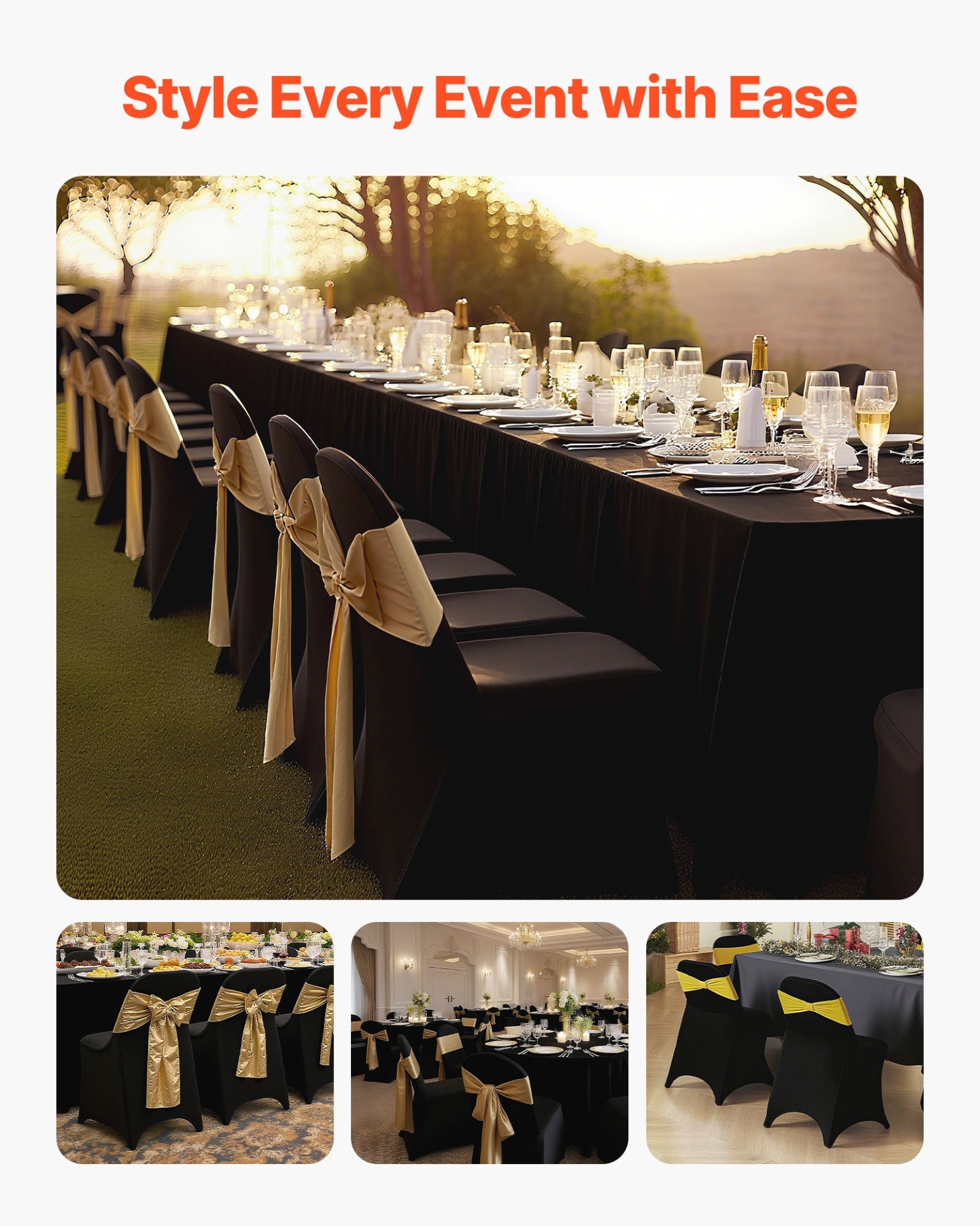 150 Pcs Black Stretch Chair Covers – Polyester Spandex for Wedding & Banquet