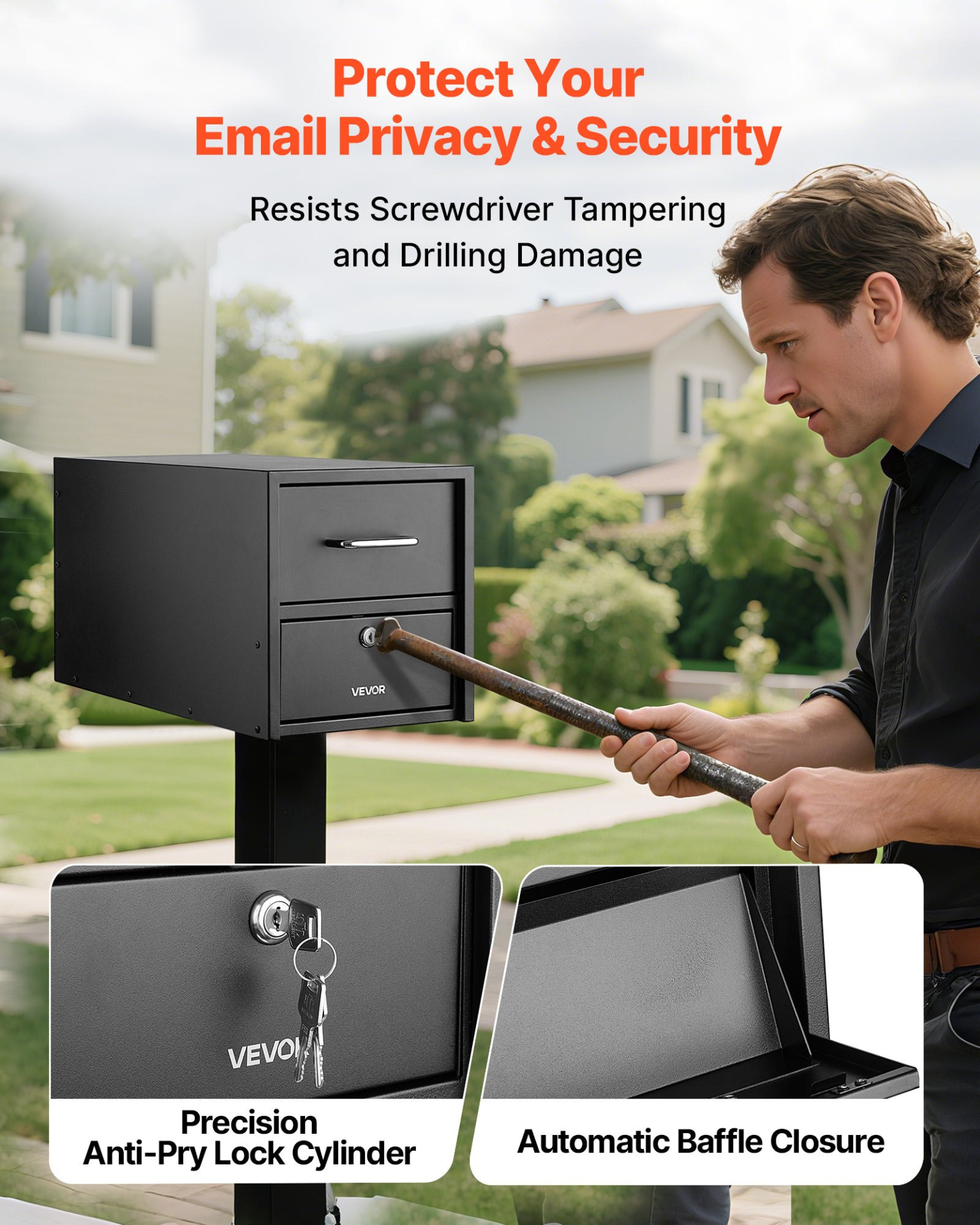 VEVOR Lockable Anti-Theft Mailbox, Heavy Duty Post Mount, 21x11 in