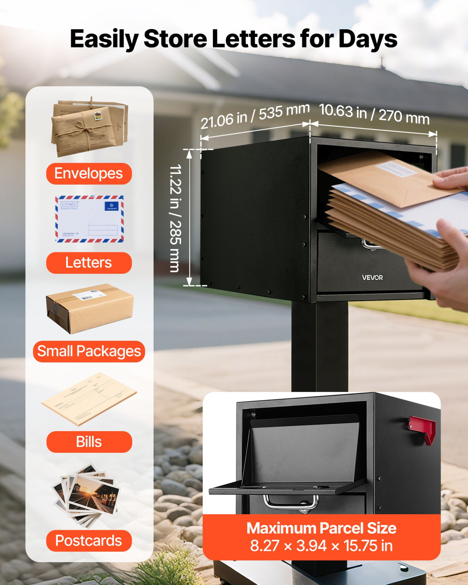 VEVOR Lockable Anti-Theft Mailbox, Heavy Duty Post Mount, 21x11 in