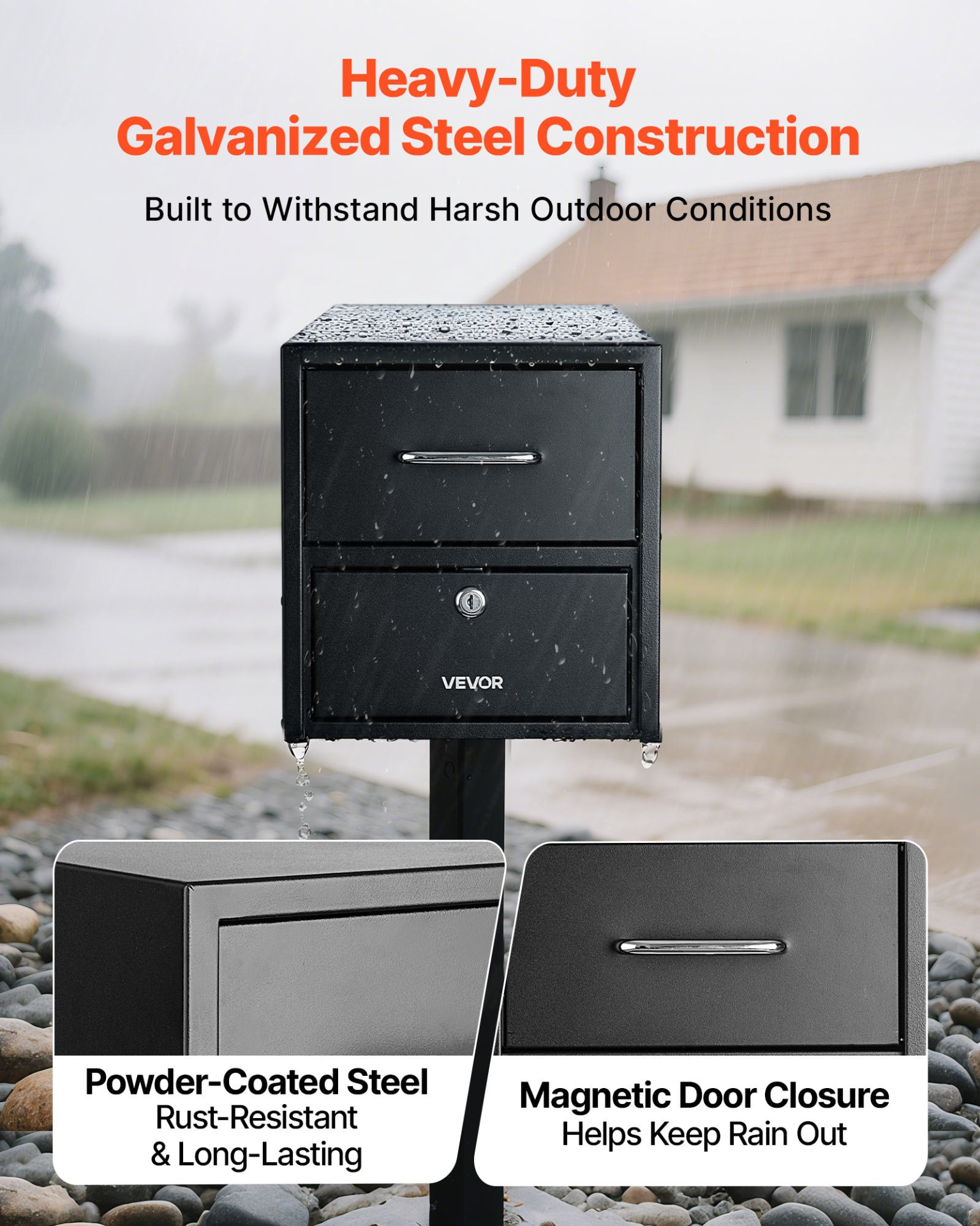 VEVOR Lockable Anti-Theft Mailbox, Heavy Duty Post Mount, 21x11 in