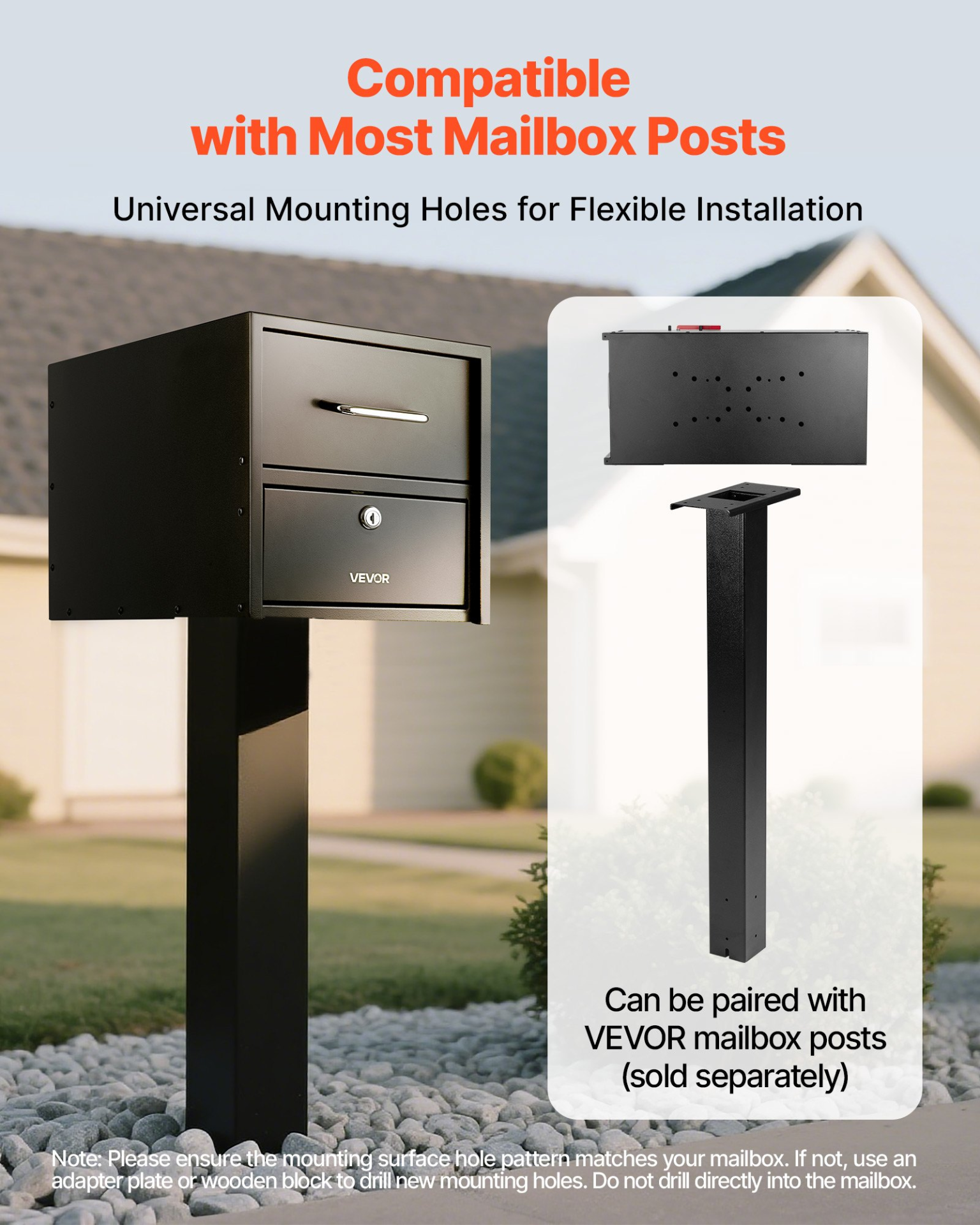 VEVOR Lockable Anti-Theft Mailbox, Heavy Duty Post Mount, 21x11 in