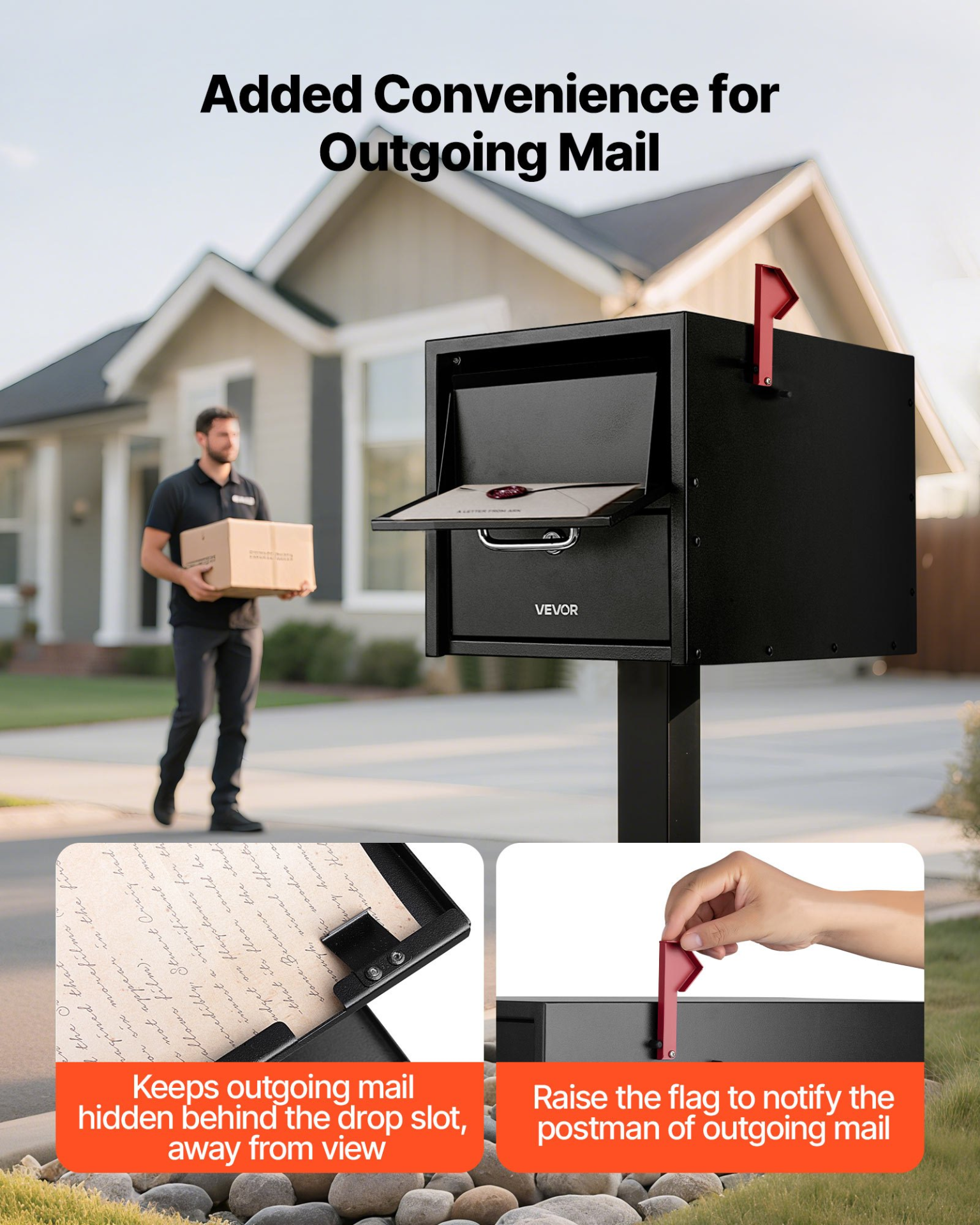 VEVOR Lockable Anti-Theft Mailbox, Heavy Duty Post Mount, 21x11 in