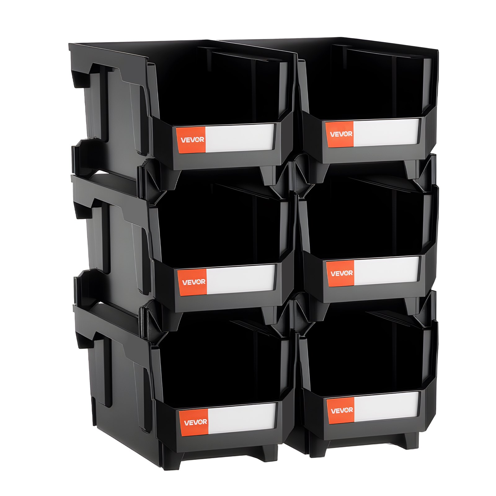 VEVOR 6-Pack Stackable Storage Bins, 14.8x8.5x7.1", Black