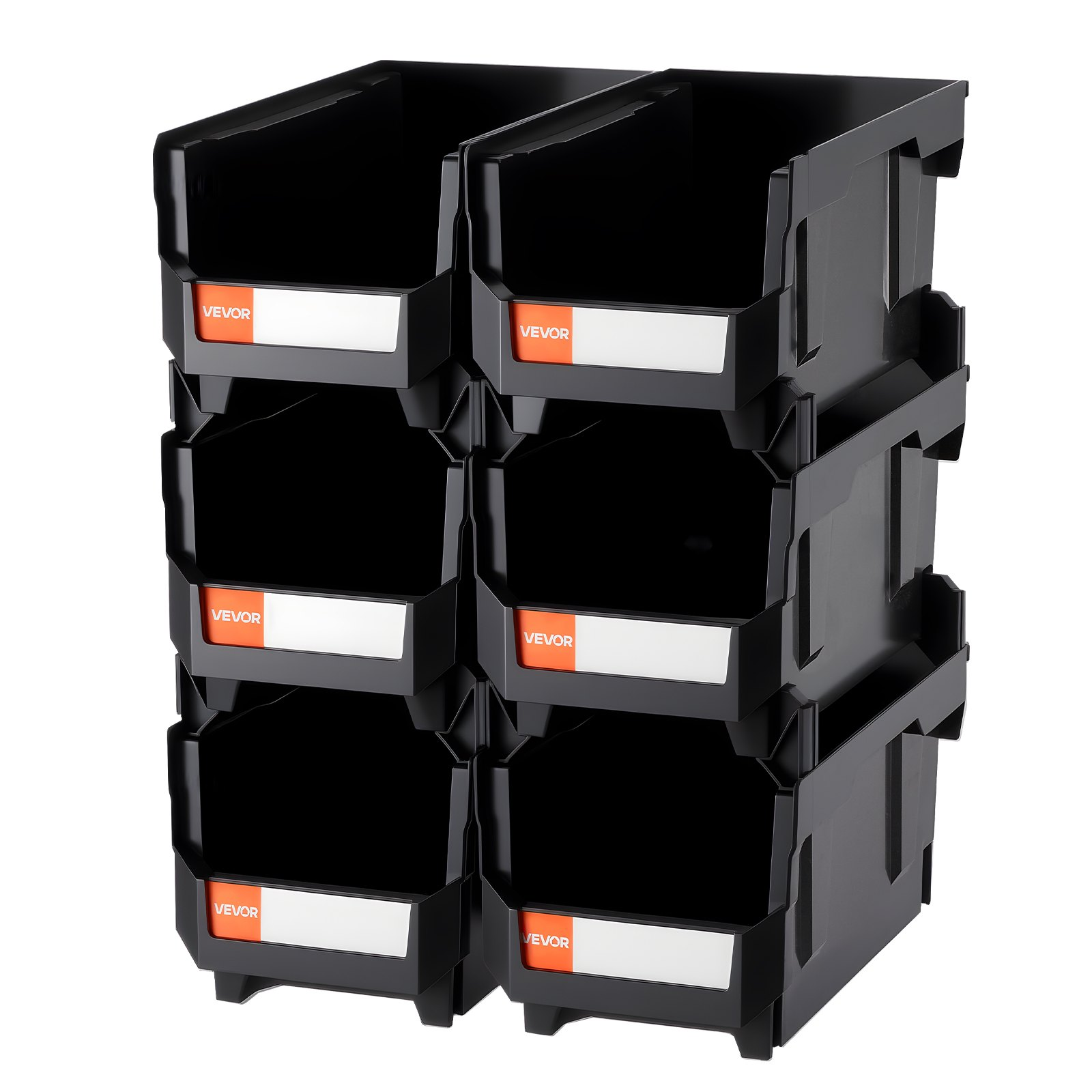 VEVOR 6-Pack Stackable Storage Bins, 14.8x8.5x7.1", Black
