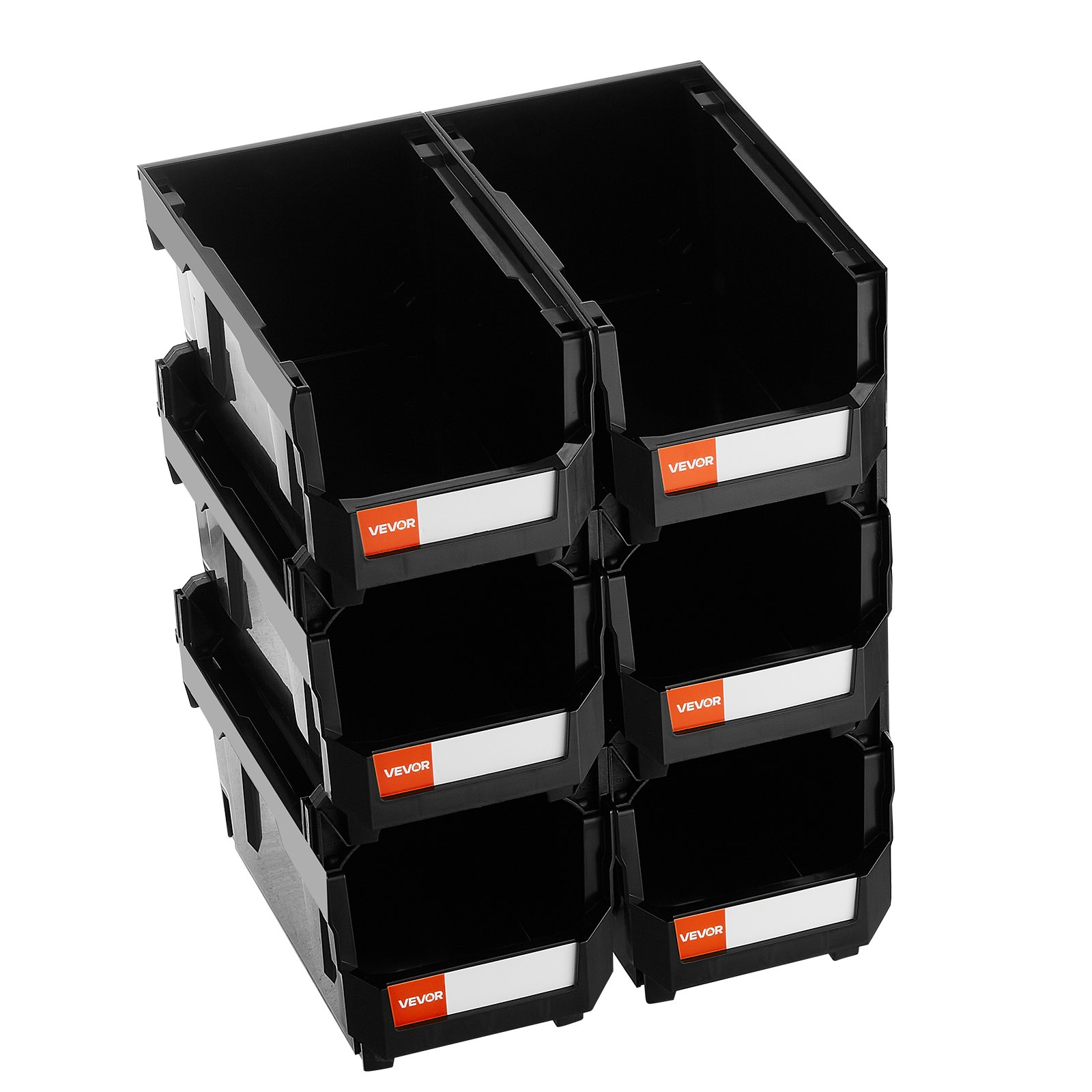 VEVOR 6-Pack Stackable Storage Bins, 14.8x8.5x7.1", Black