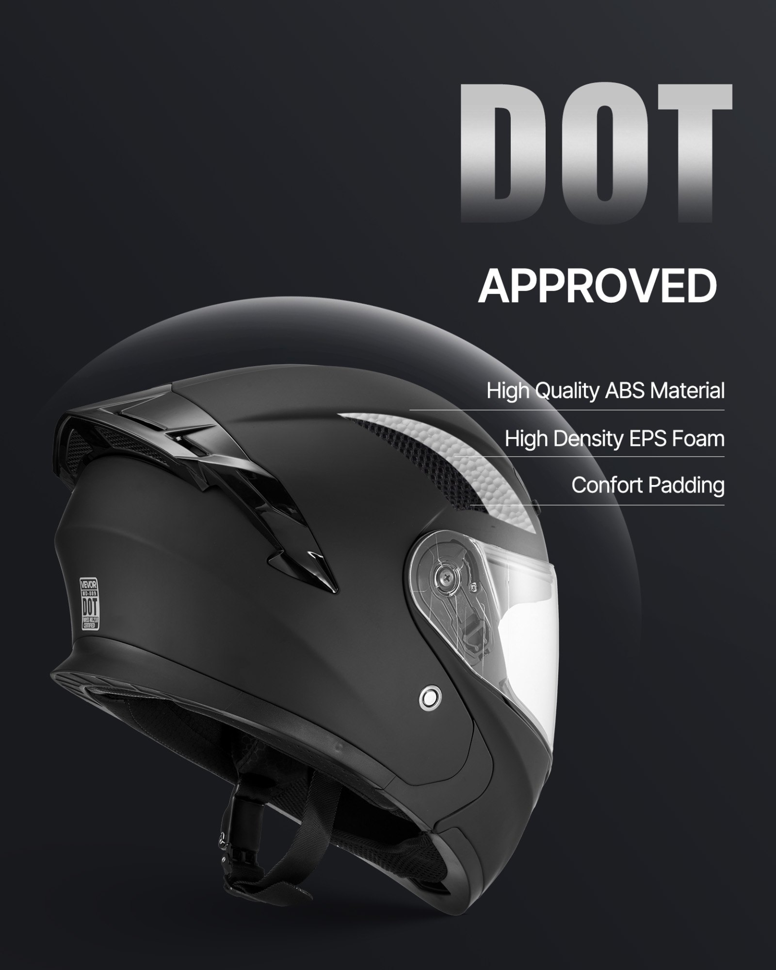 VEVOR Modular Motorcycle Helmet, DOT, Flip-Up, Matte Black, M