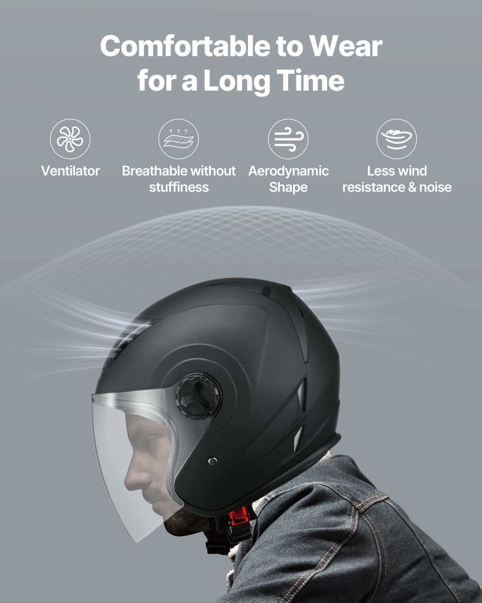VEVOR 3/4 Open Face Motorcycle Helmet, DOT Approved, Matte Black, L