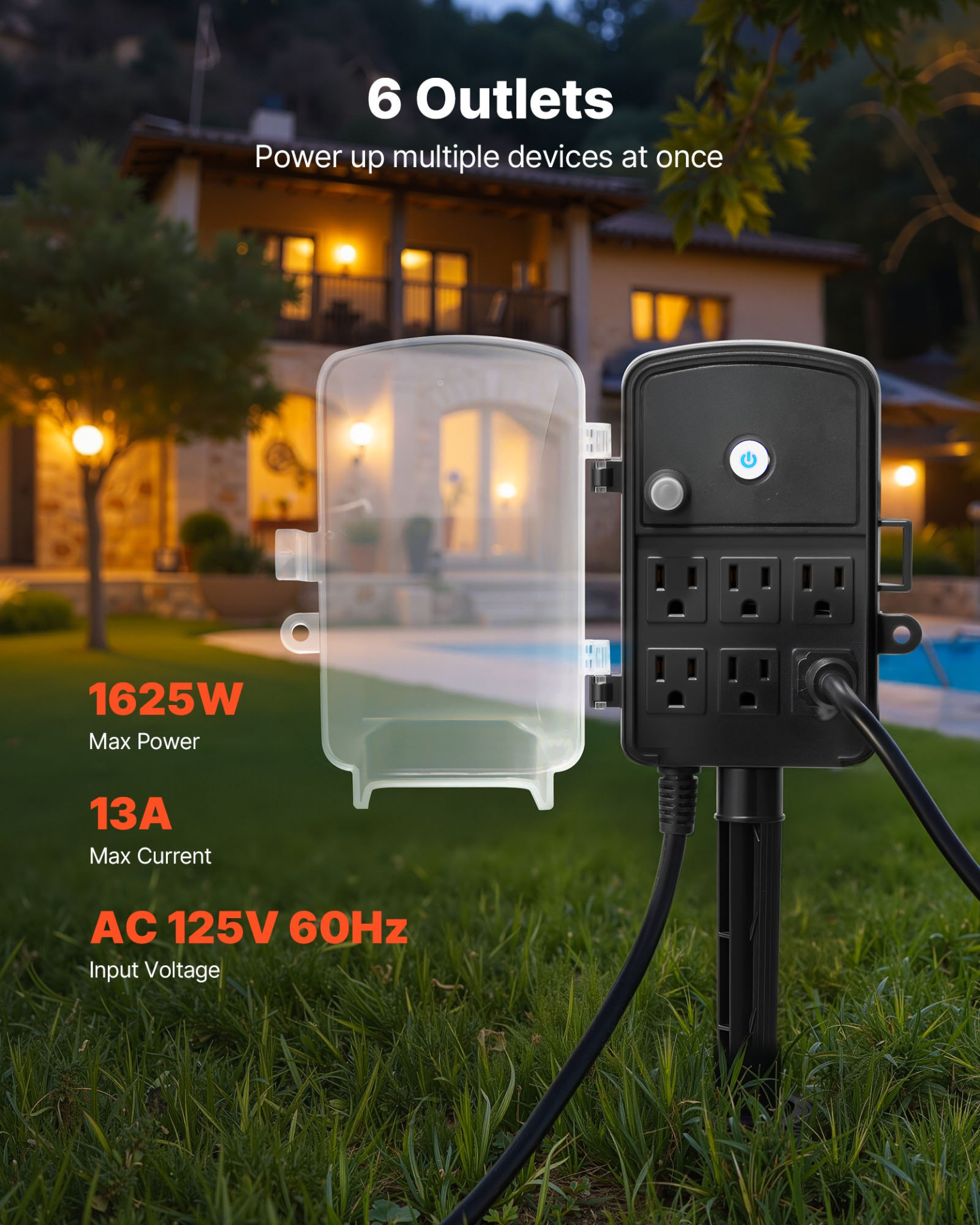 Outdoor Power Stake, Waterproof Multi-Outlet Yard Stake for Christmas Lights