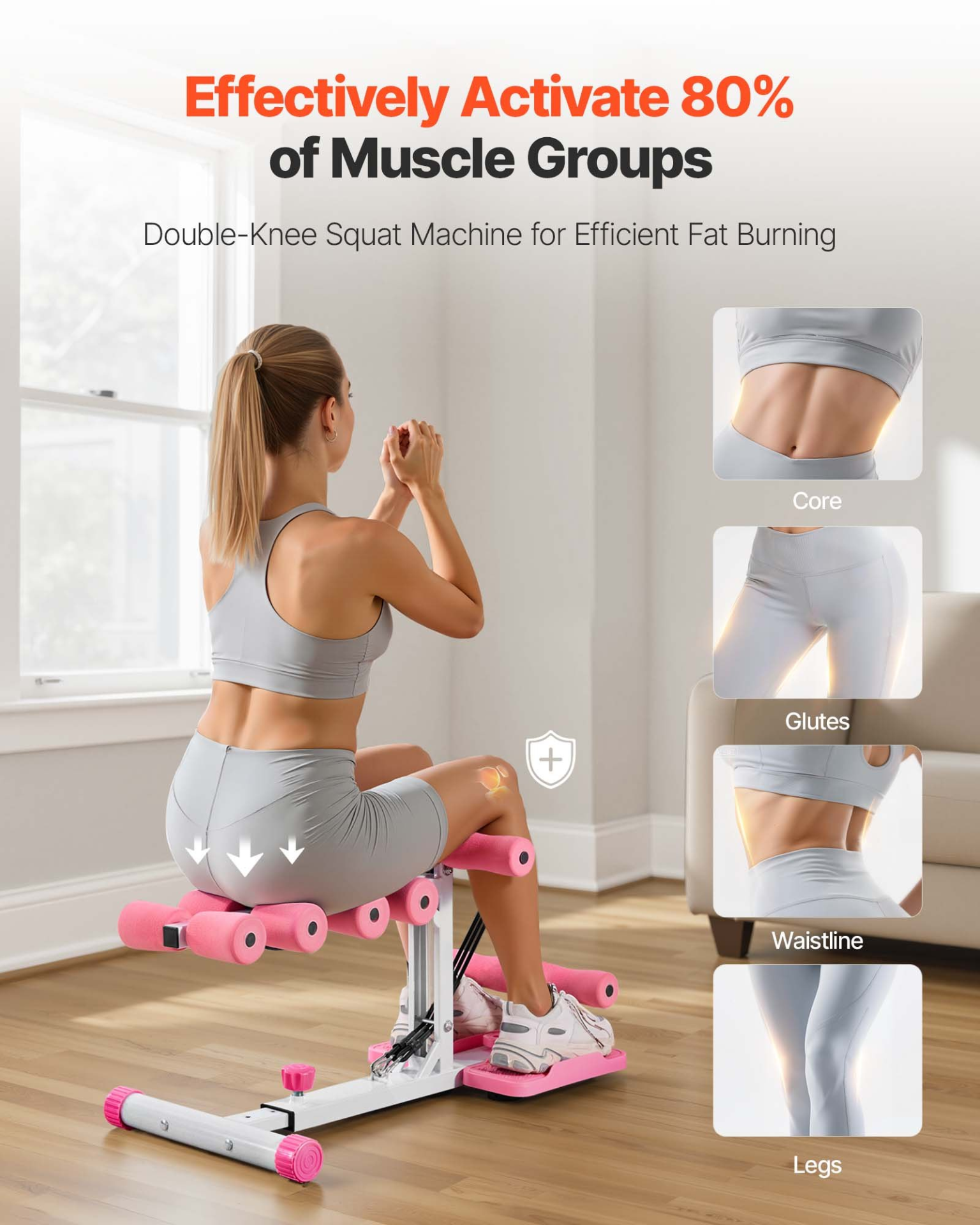 VEVOR Pink & White Deep Squat Machine, Glute Trainer with 3 Resistance Bands