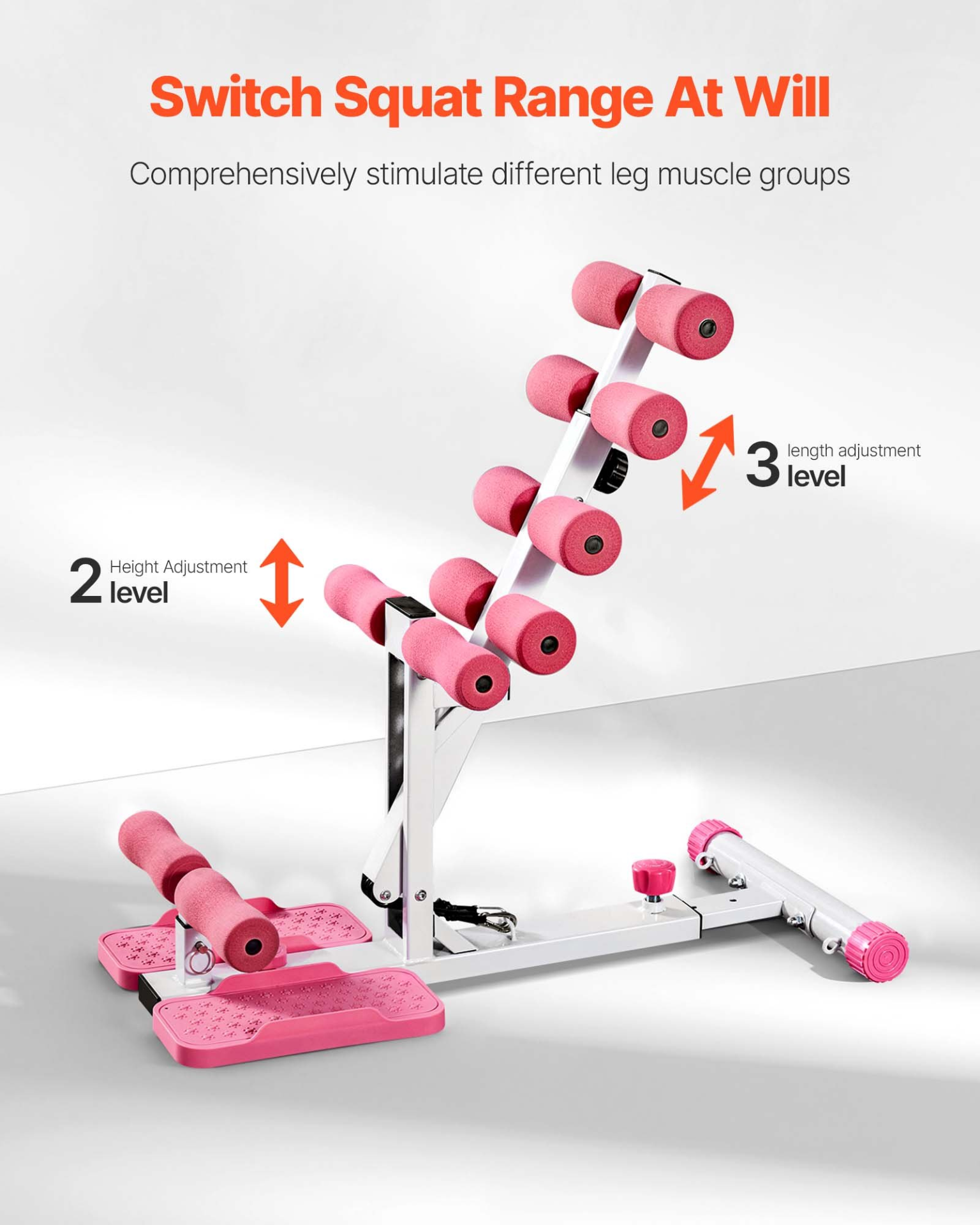 VEVOR Pink & White Deep Squat Machine, Glute Trainer with 3 Resistance Bands