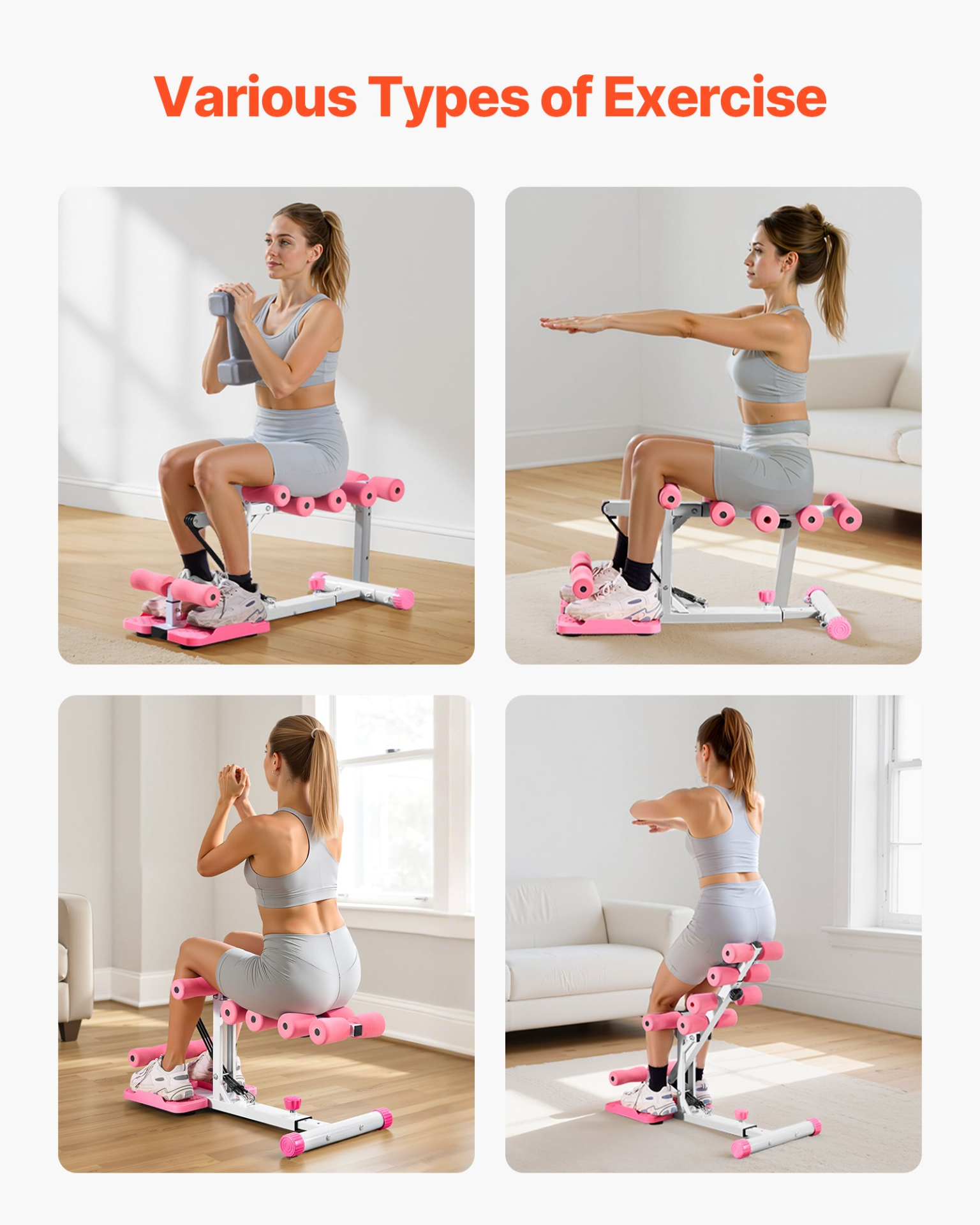 VEVOR Pink & White Deep Squat Machine, Glute Trainer with 3 Resistance Bands