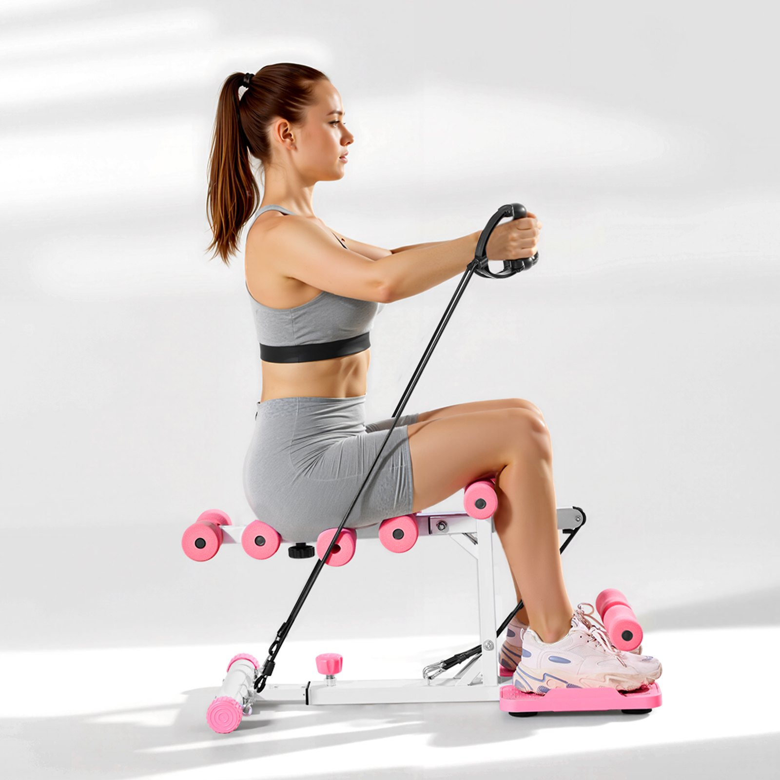 VEVOR Pink & White Deep Squat Machine, Glute Trainer with 3 Resistance Bands
