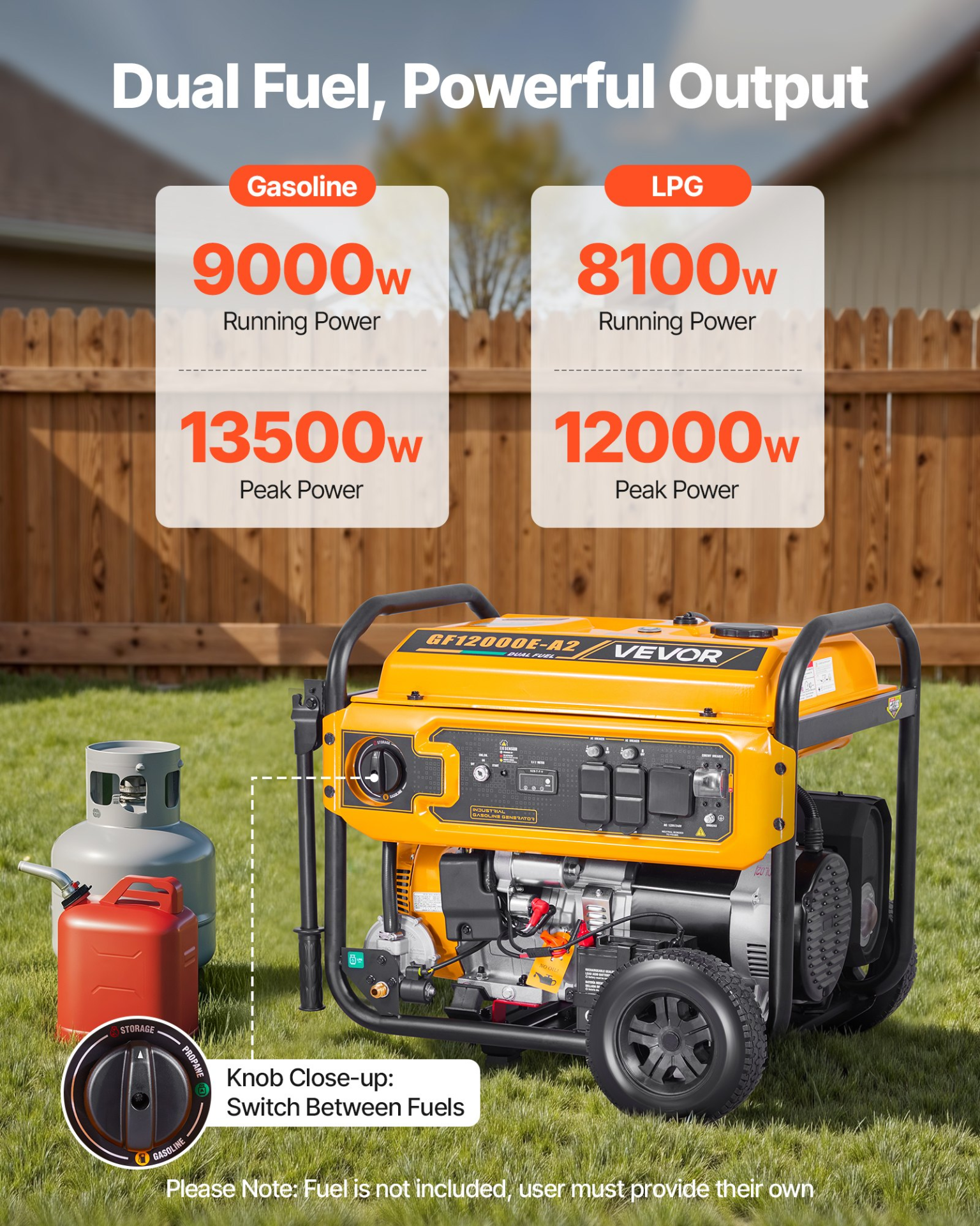 13500W Dual Fuel Generator Gas & LPG Electric Start CO Sensor Home Backup Power